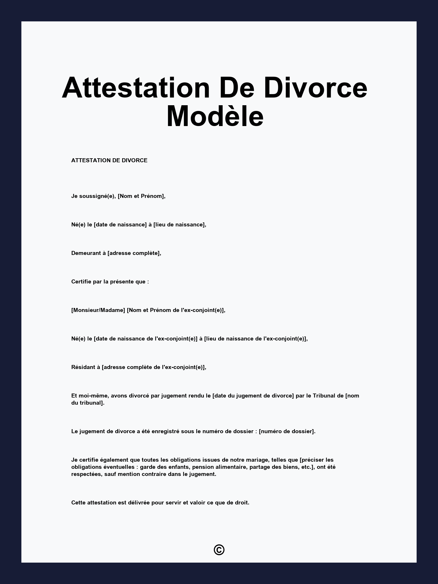 Attestation De Divorce Modèle