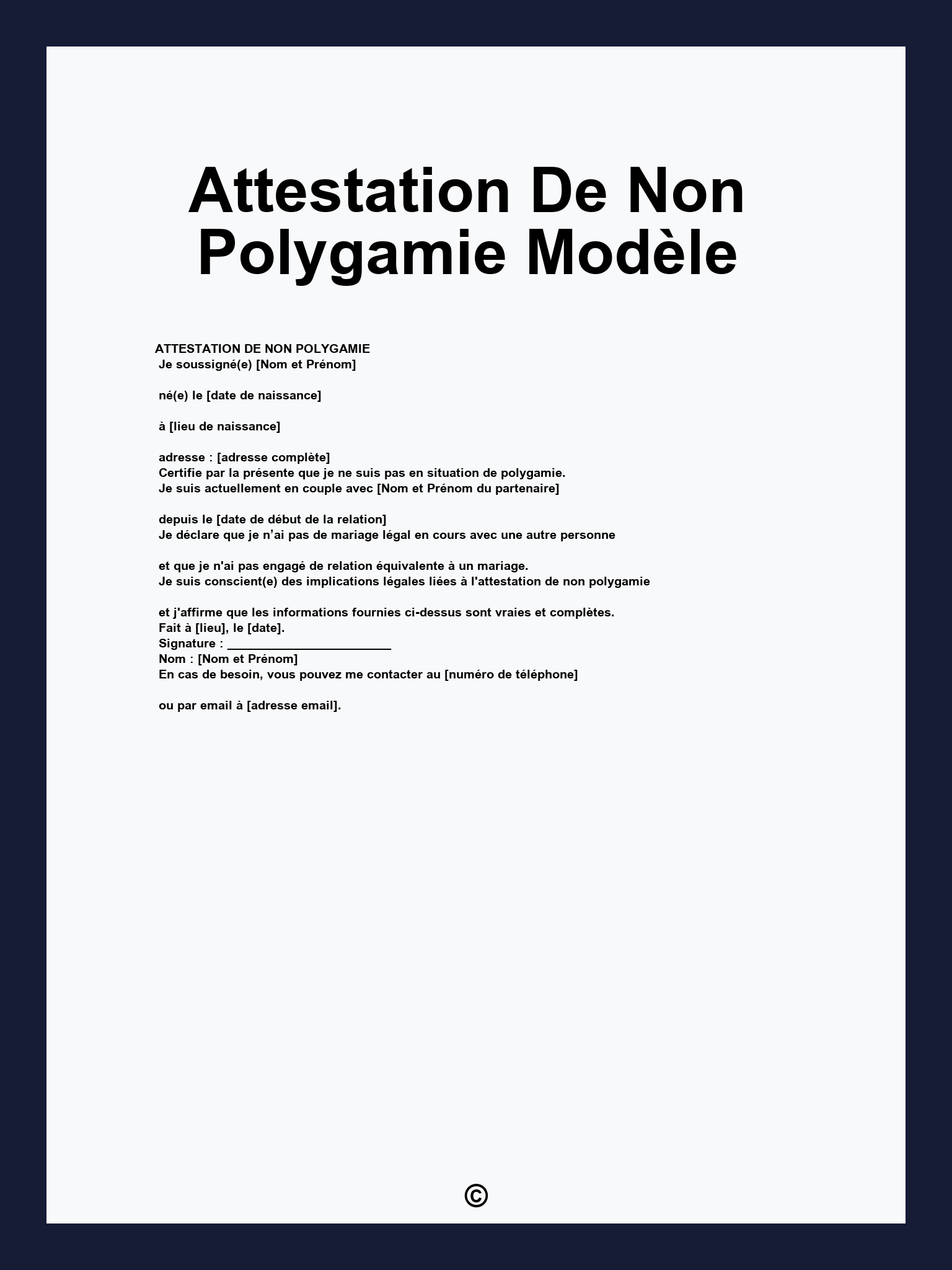 Attestation De Non Polygamie Modèle