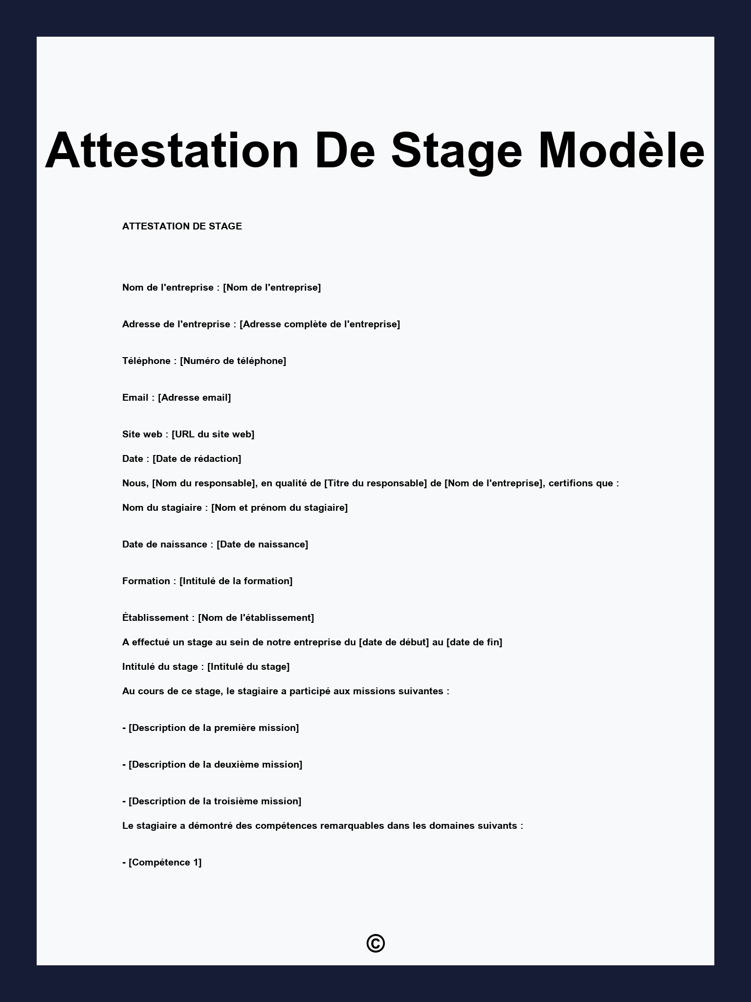 Attestation De Stage Modèle