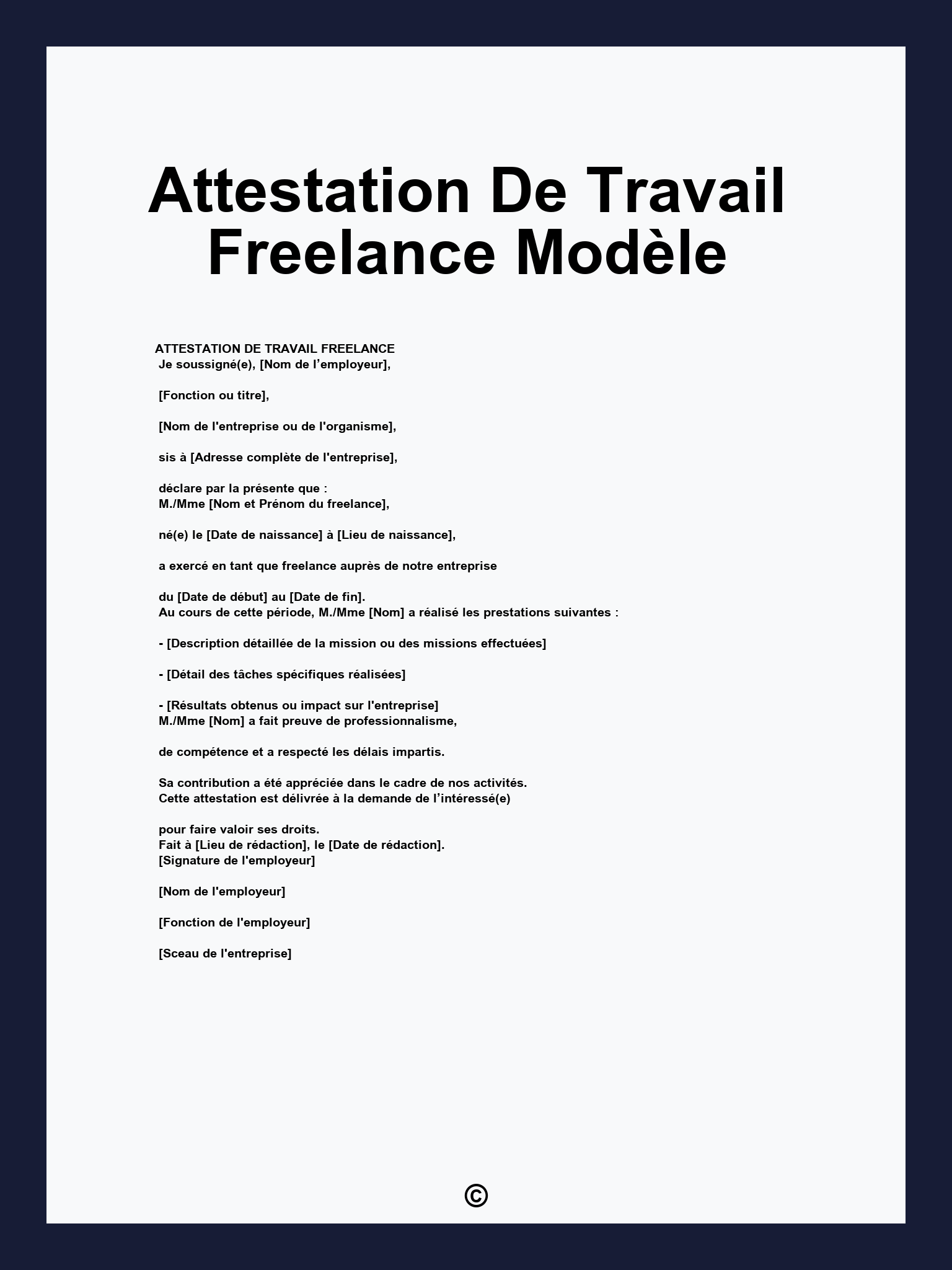 Attestation De Travail Freelance Modèle