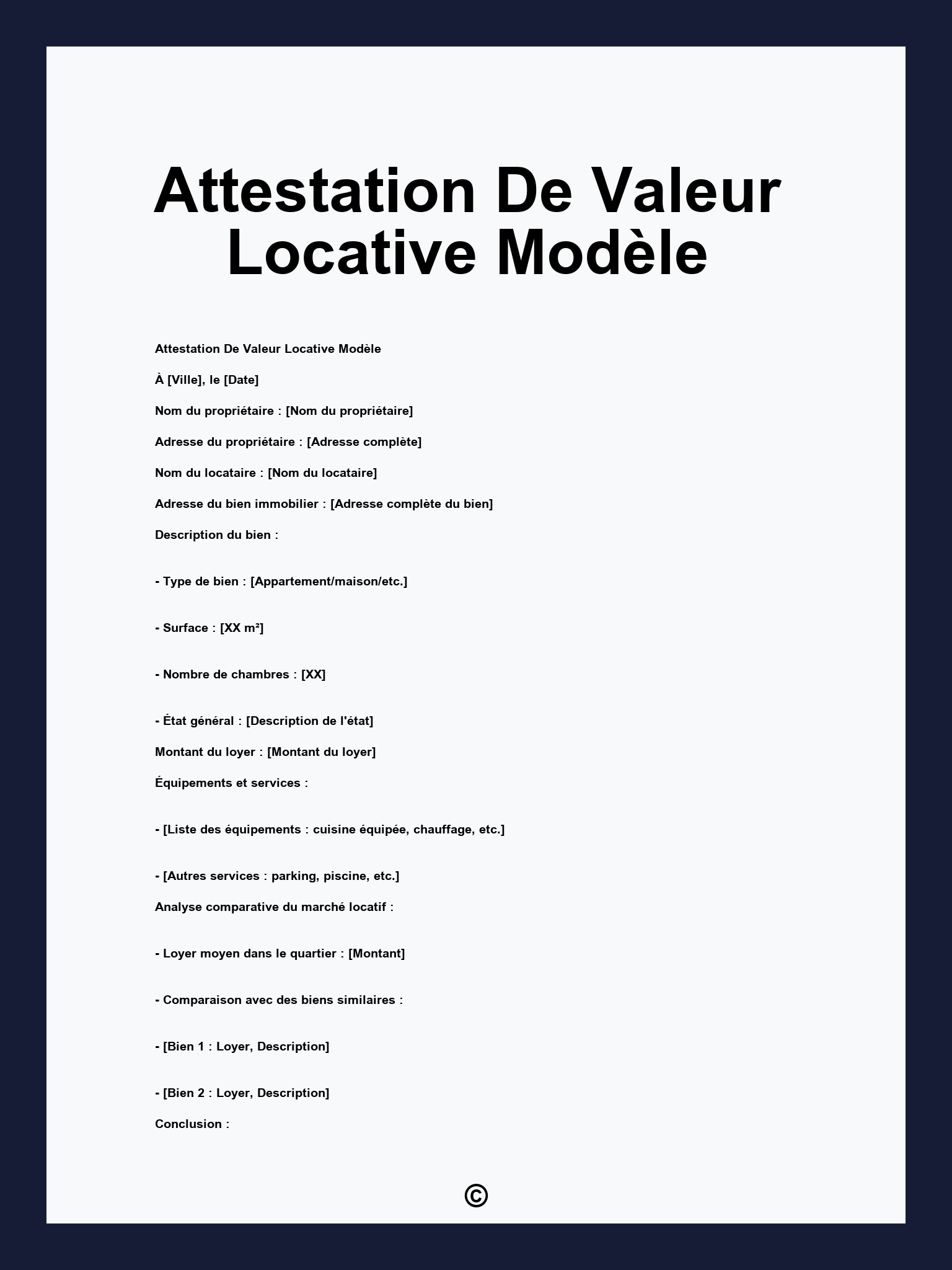 Attestation De Valeur Locative Modèle