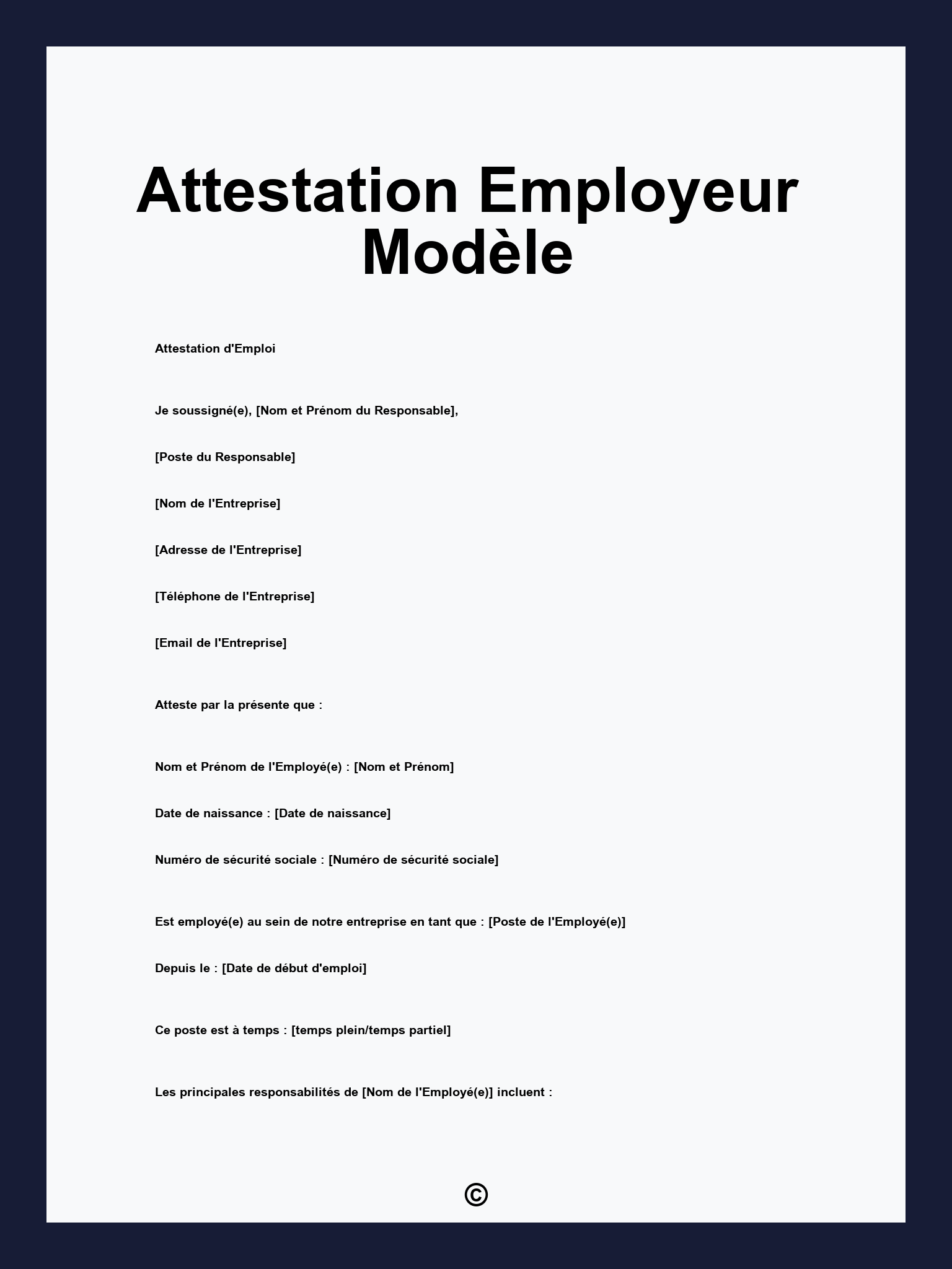 Attestation Employeur Modèle