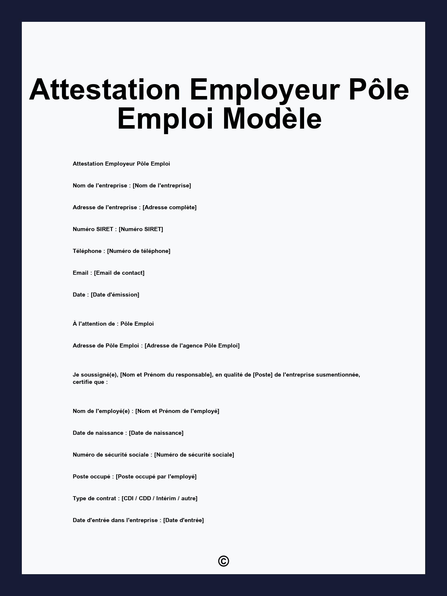 Attestation Employeur Pôle Emploi Modèle