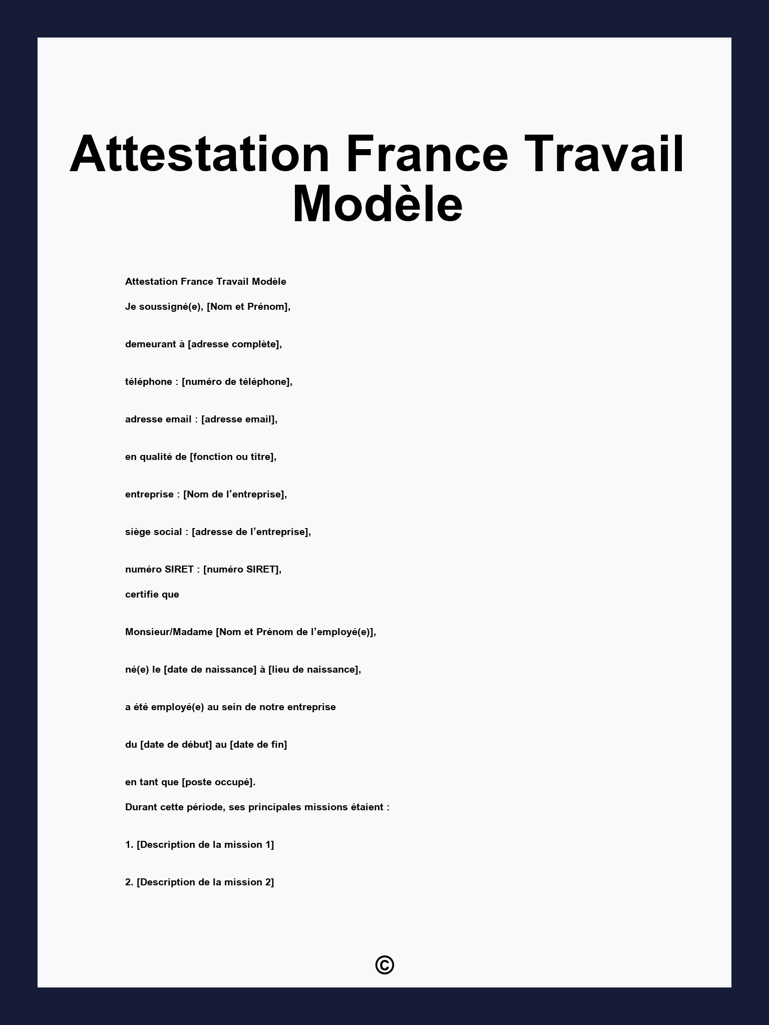 Attestation France Travail Modèle