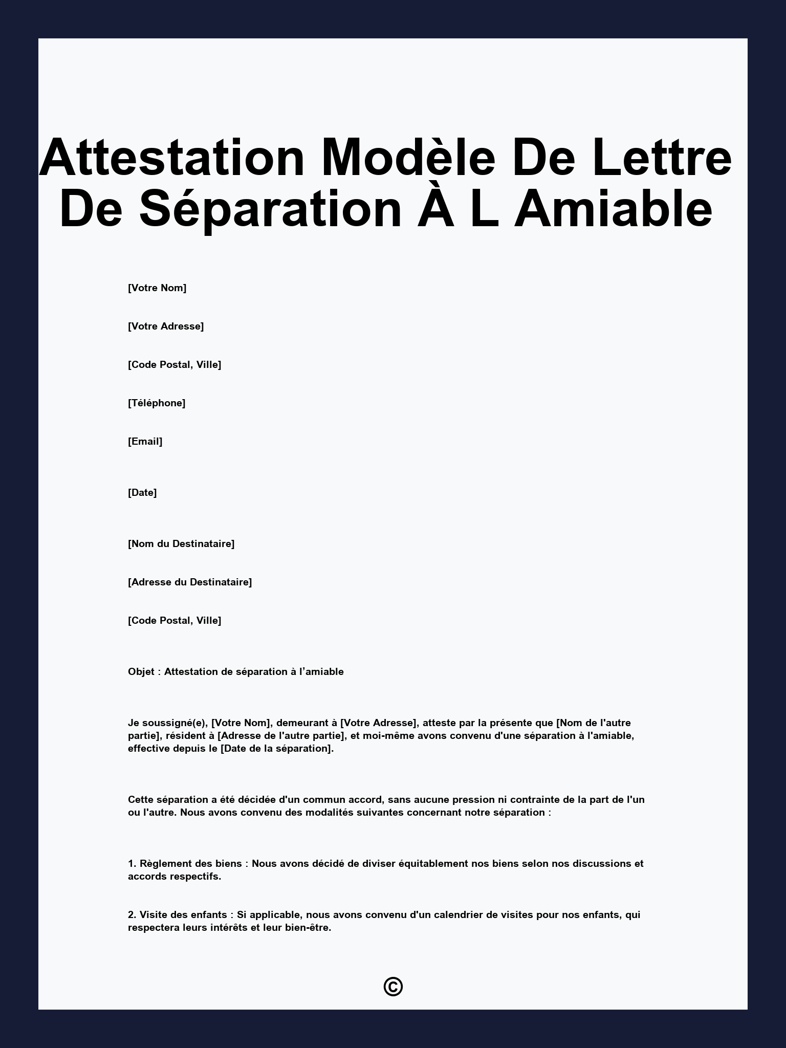 Attestation Modèle De Lettre De Séparation À L Amiable