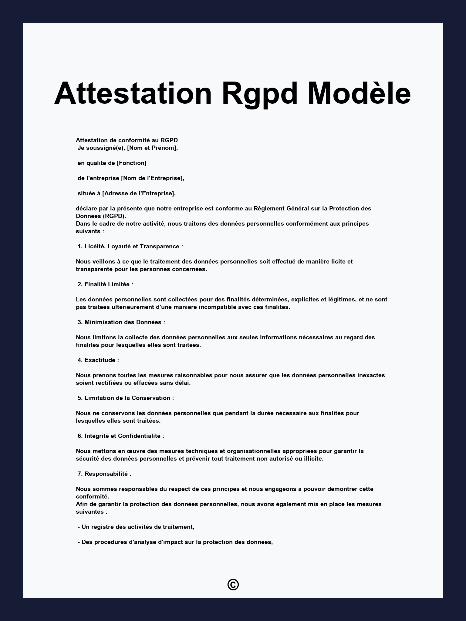 Attestation Rgpd Modèle