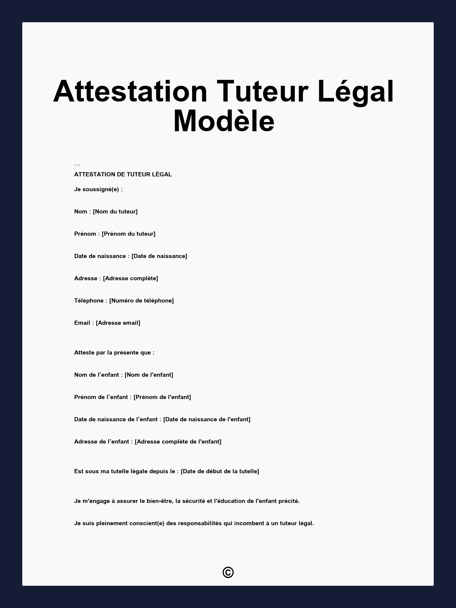 Attestation Tuteur Légal Modèle