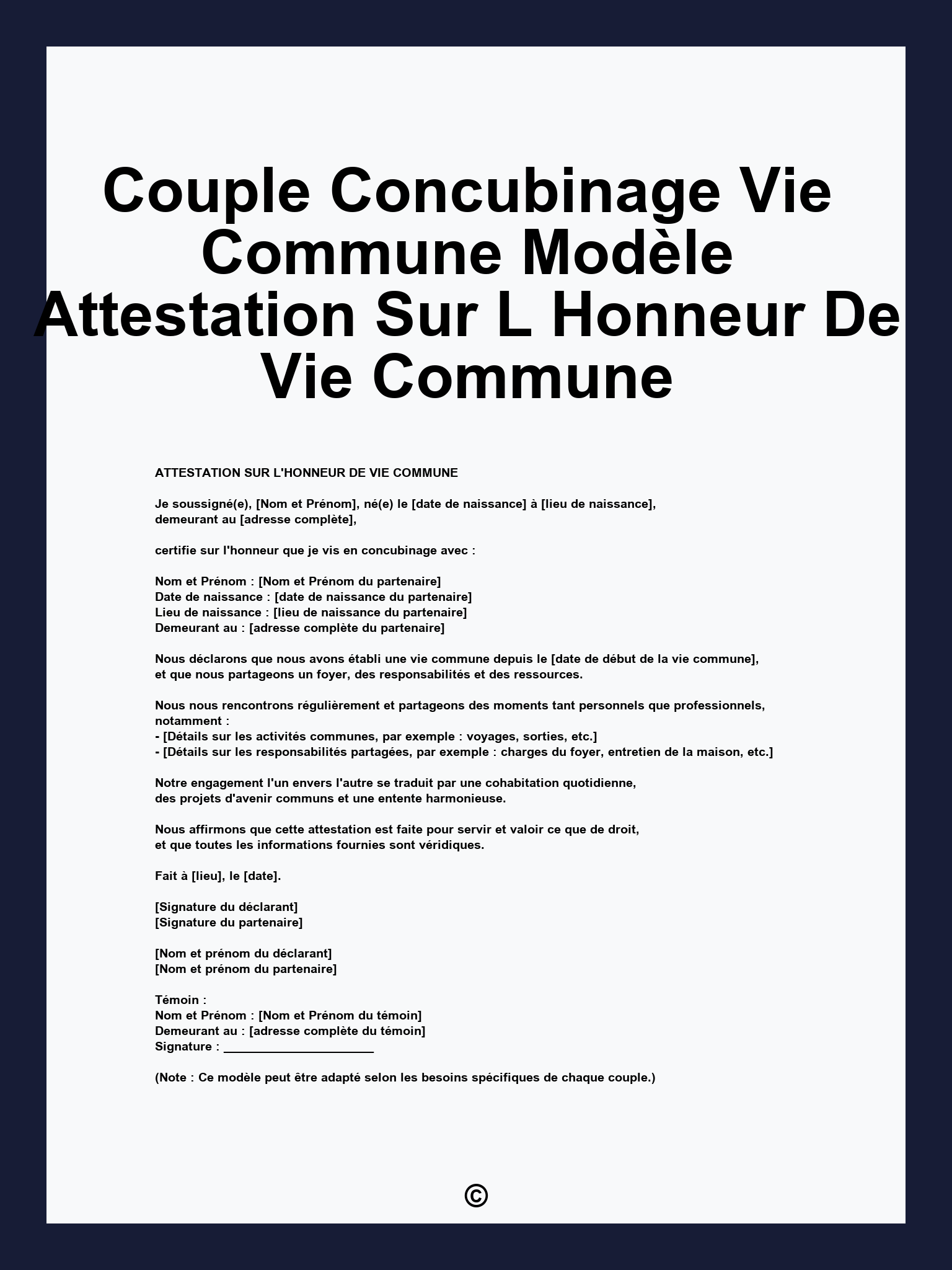 Couple Concubinage Vie Commune Modèle Attestation Sur L Honneur De Vie Commune