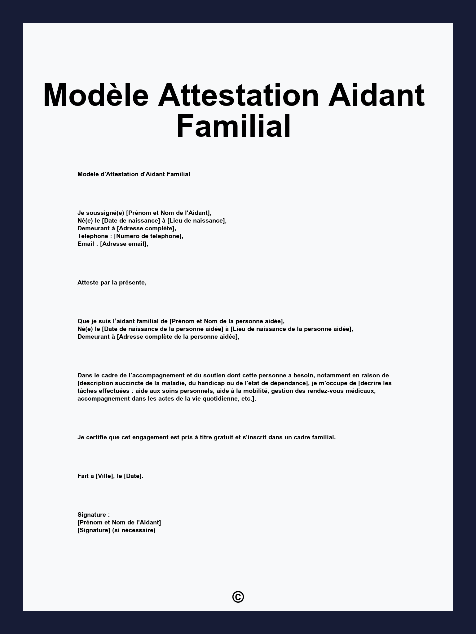 Modèle Attestation Aidant Familial