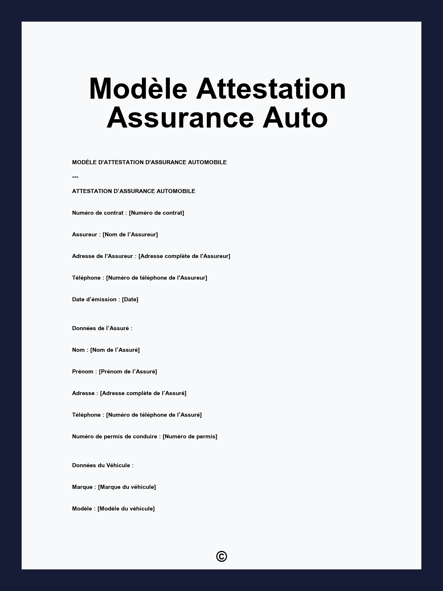 Modèle Attestation Assurance Auto