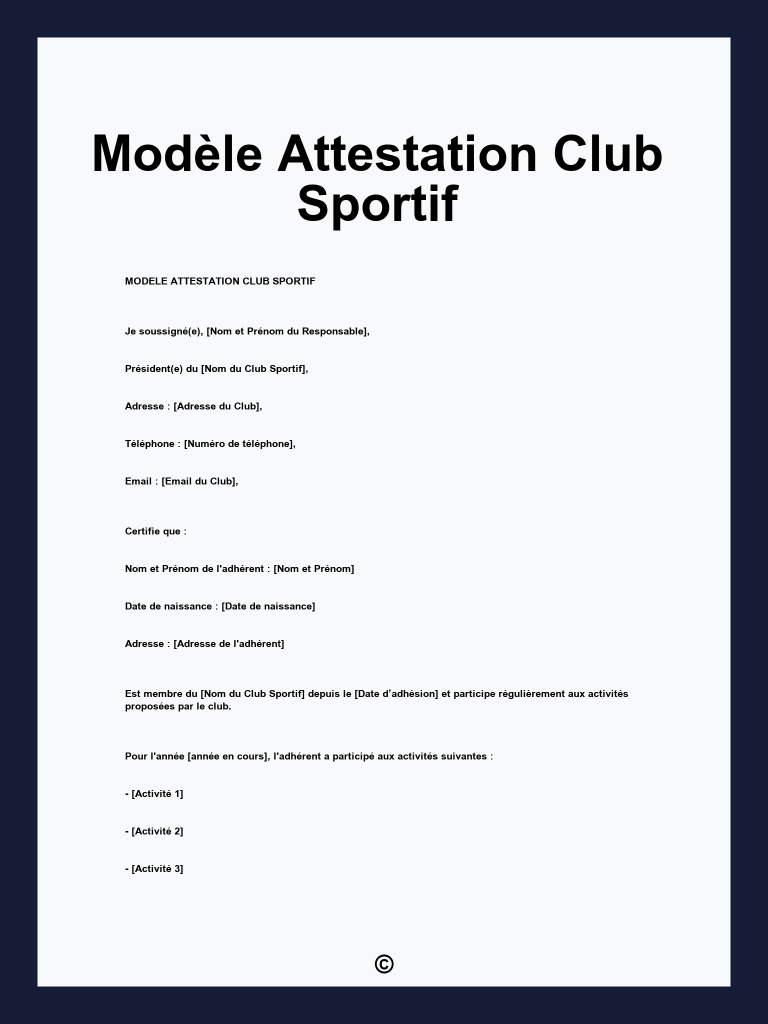 Modèle Attestation Club Sportif