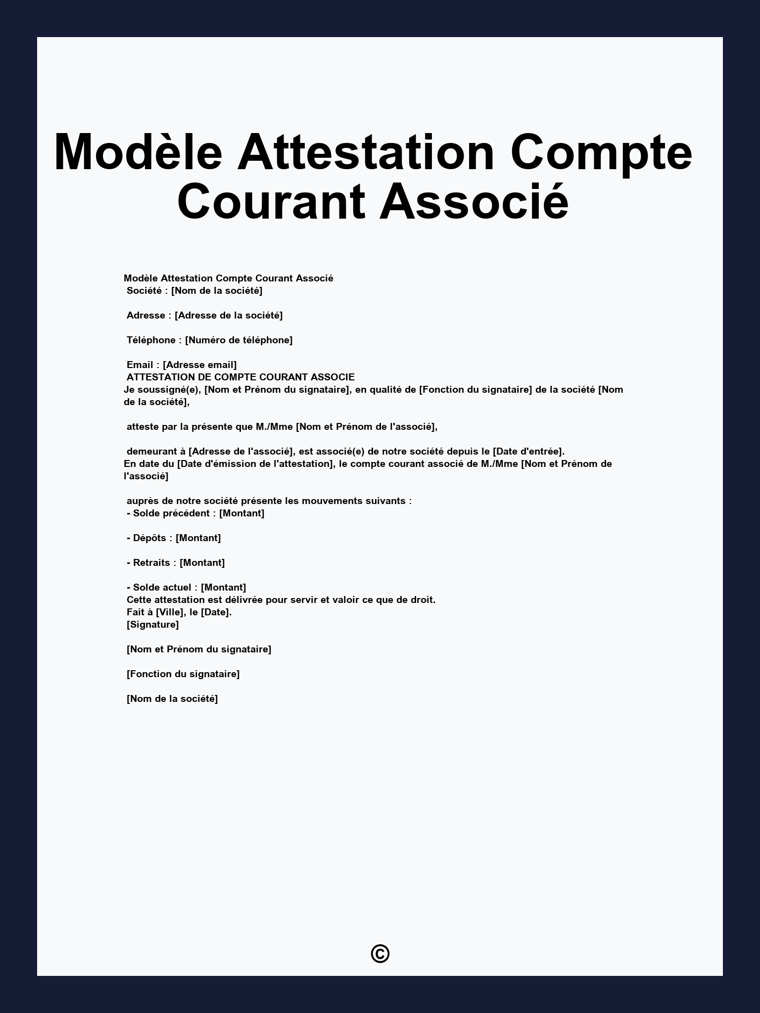 Modèle Attestation Compte Courant Associé