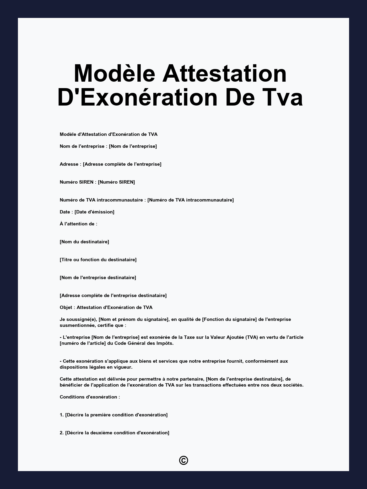 Modèle Attestation D'Exonération De Tva