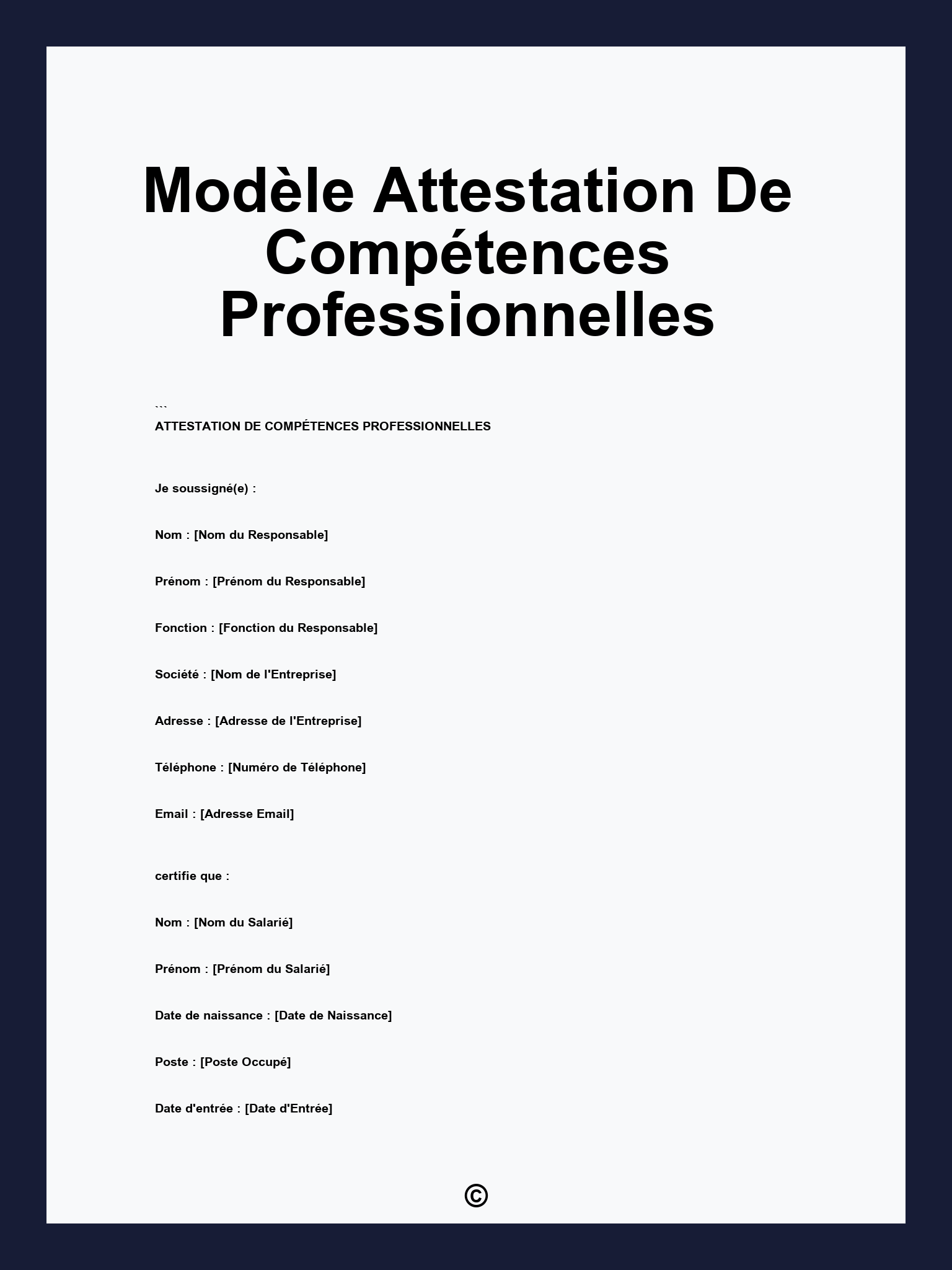 Modèle Attestation De Compétences Professionnelles
