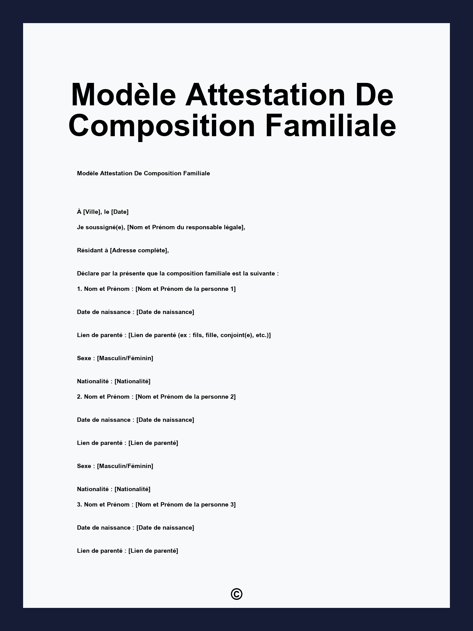 Modèle Attestation De Composition Familiale