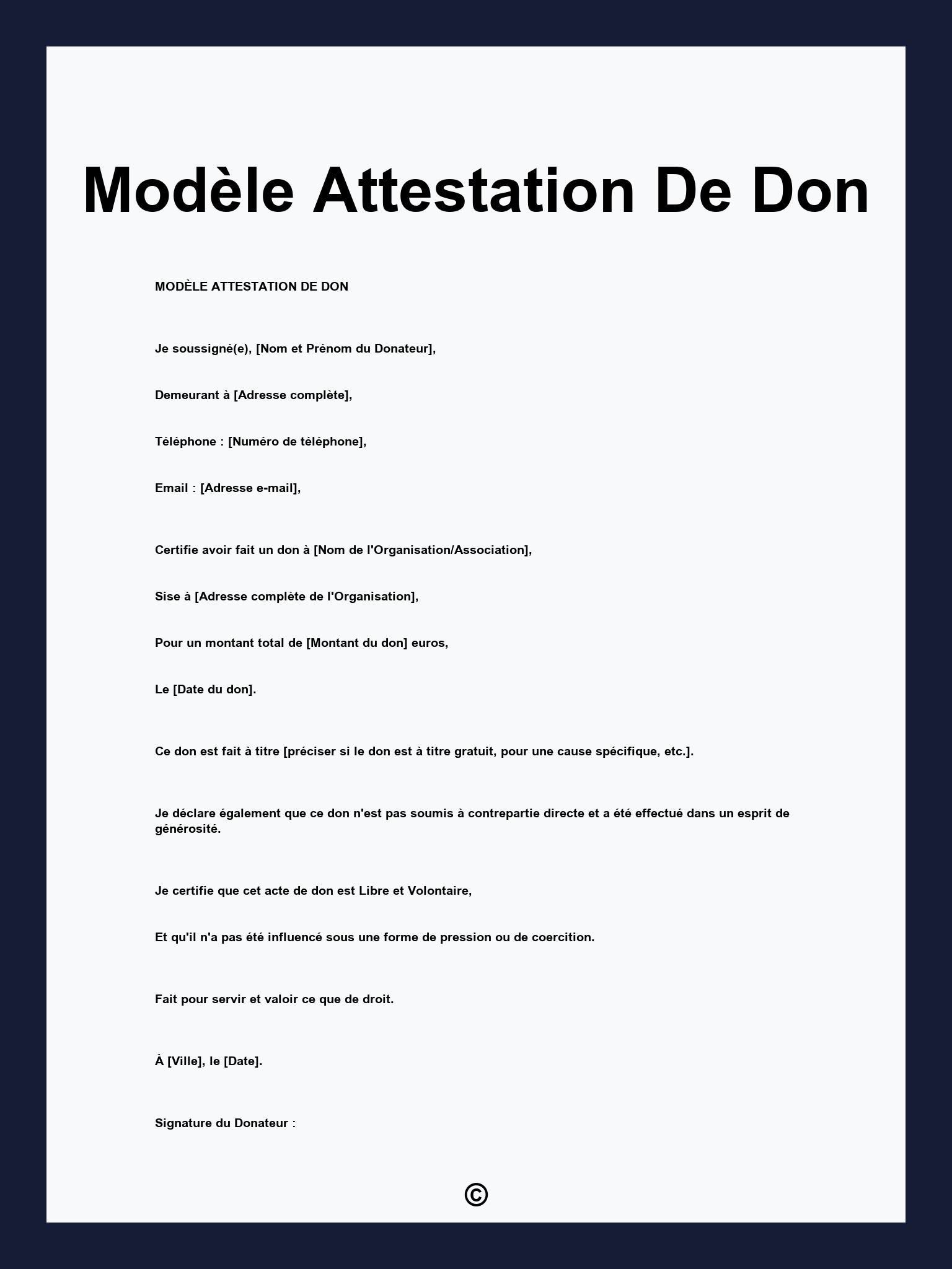 Modèle Attestation De Don