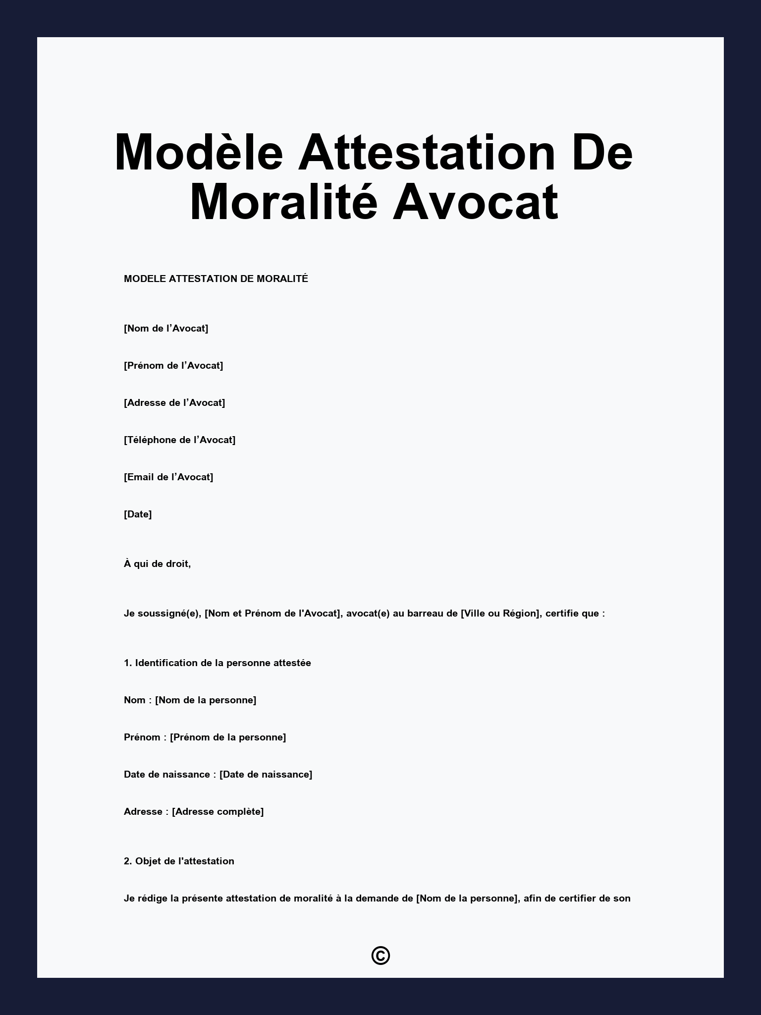 Modèle Attestation De Moralité Avocat