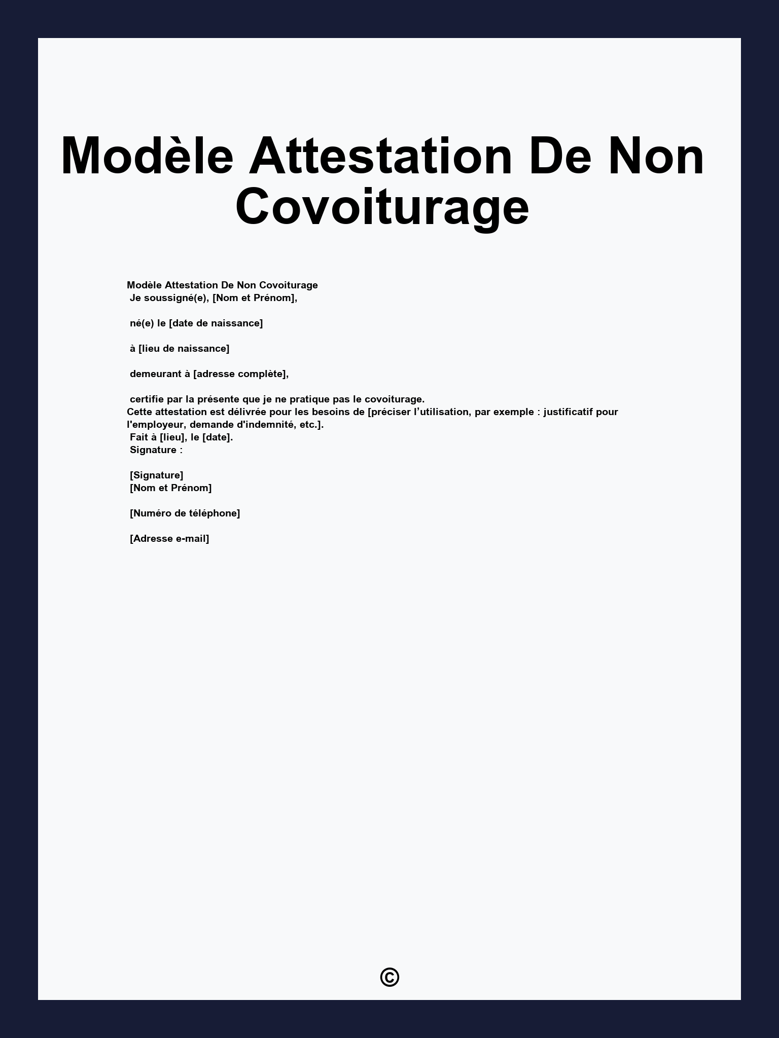 Modèle Attestation De Non Covoiturage