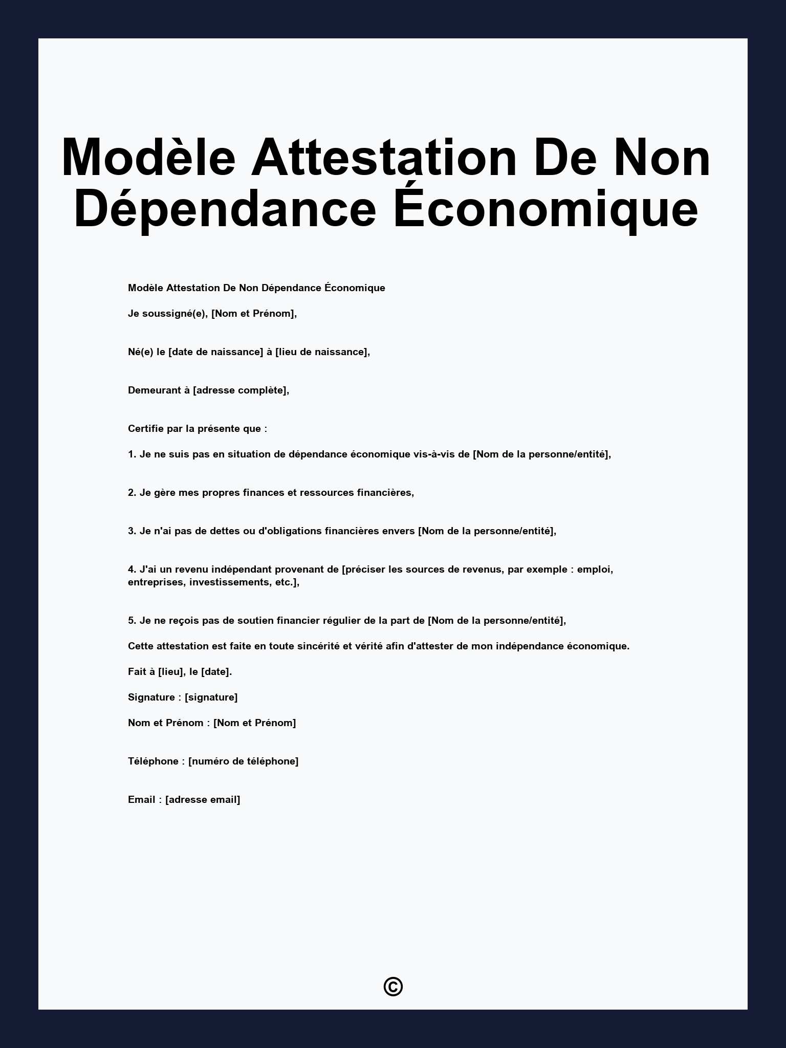 Modèle Attestation De Non Dépendance Économique