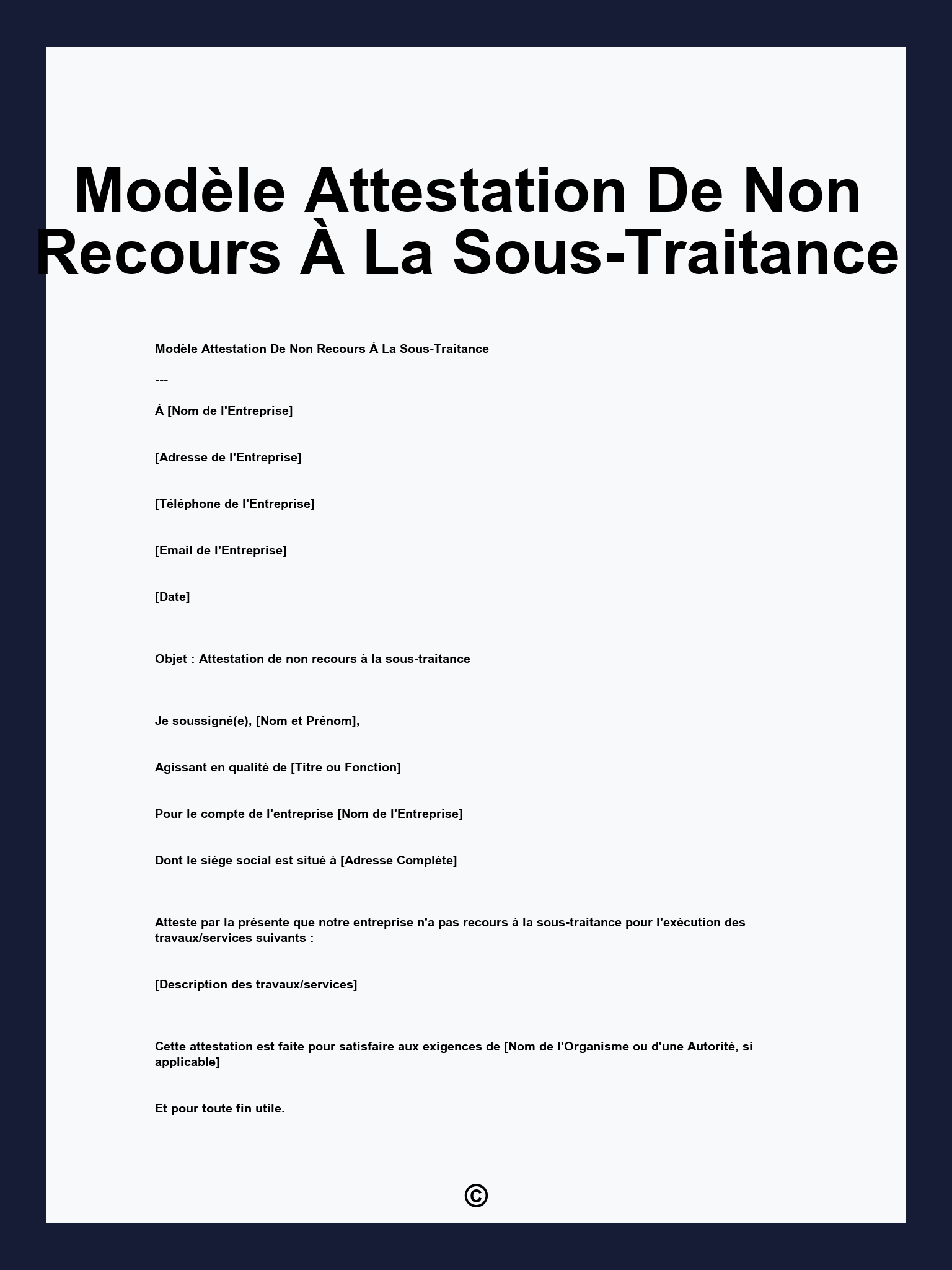 Modèle Attestation De Non Recours À La Sous-Traitance