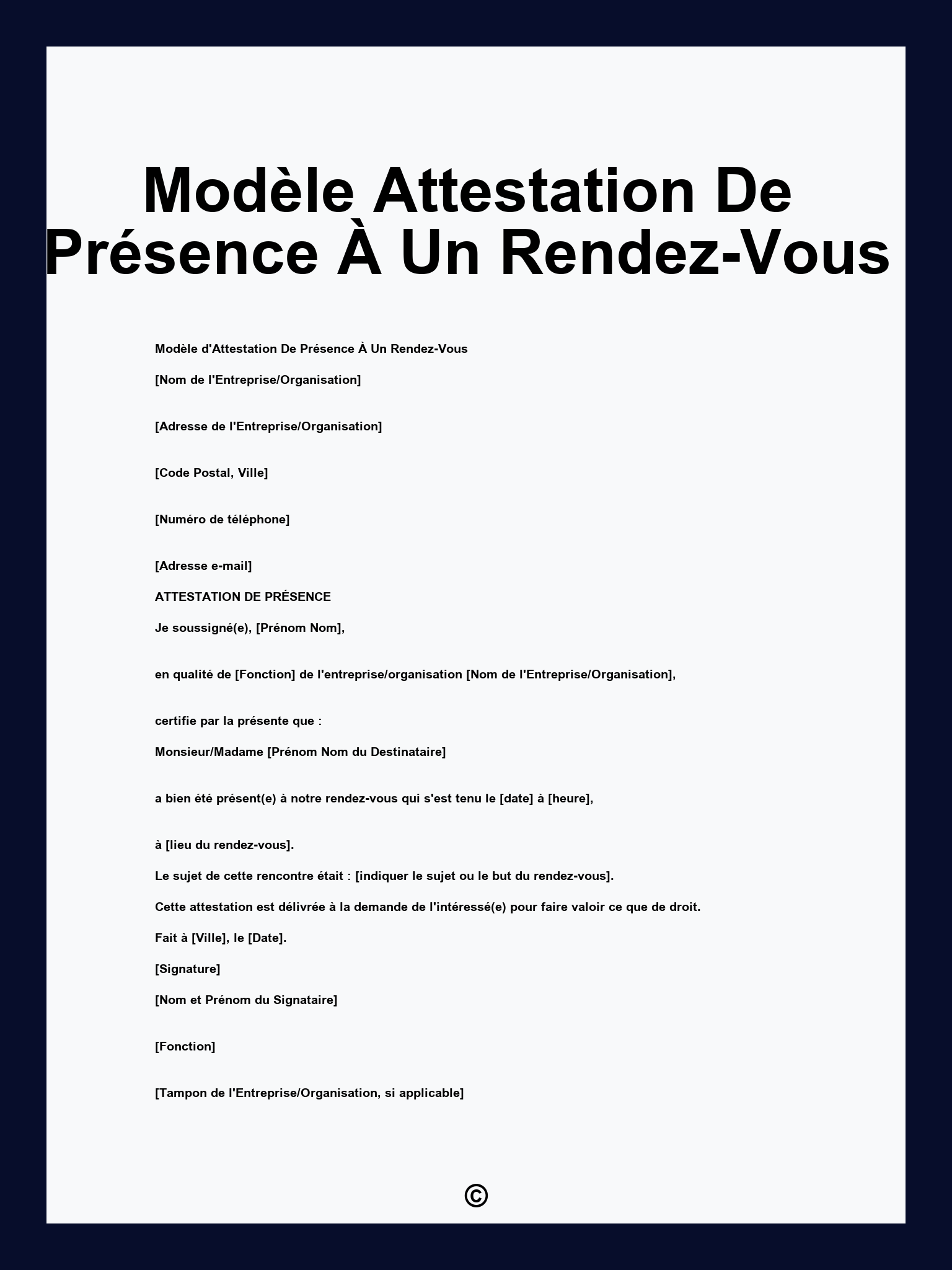 Modèle Attestation De Présence À Un Rendez-Vous