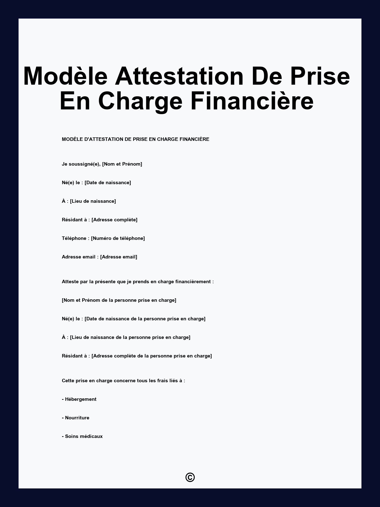 Modèle Attestation De Prise En Charge Financière
