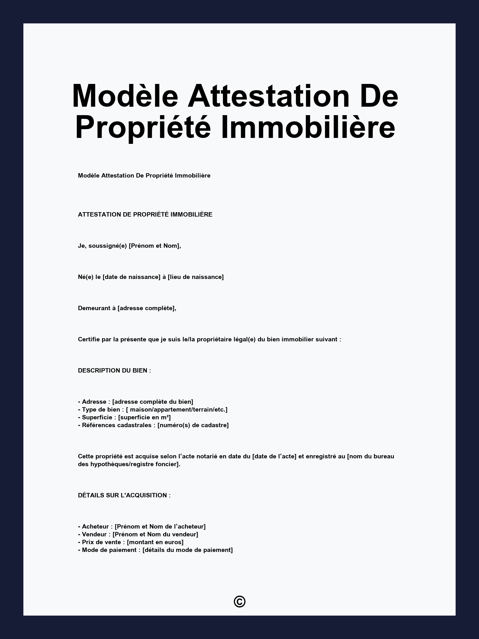 Modèle Attestation De Propriété Immobilière