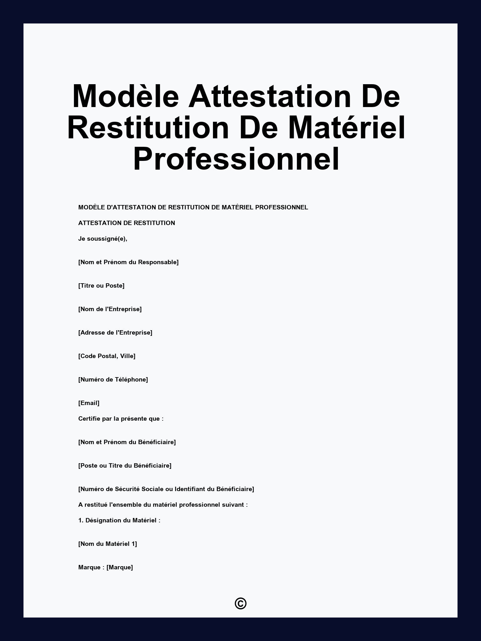 Modèle Attestation De Restitution De Matériel Professionnel