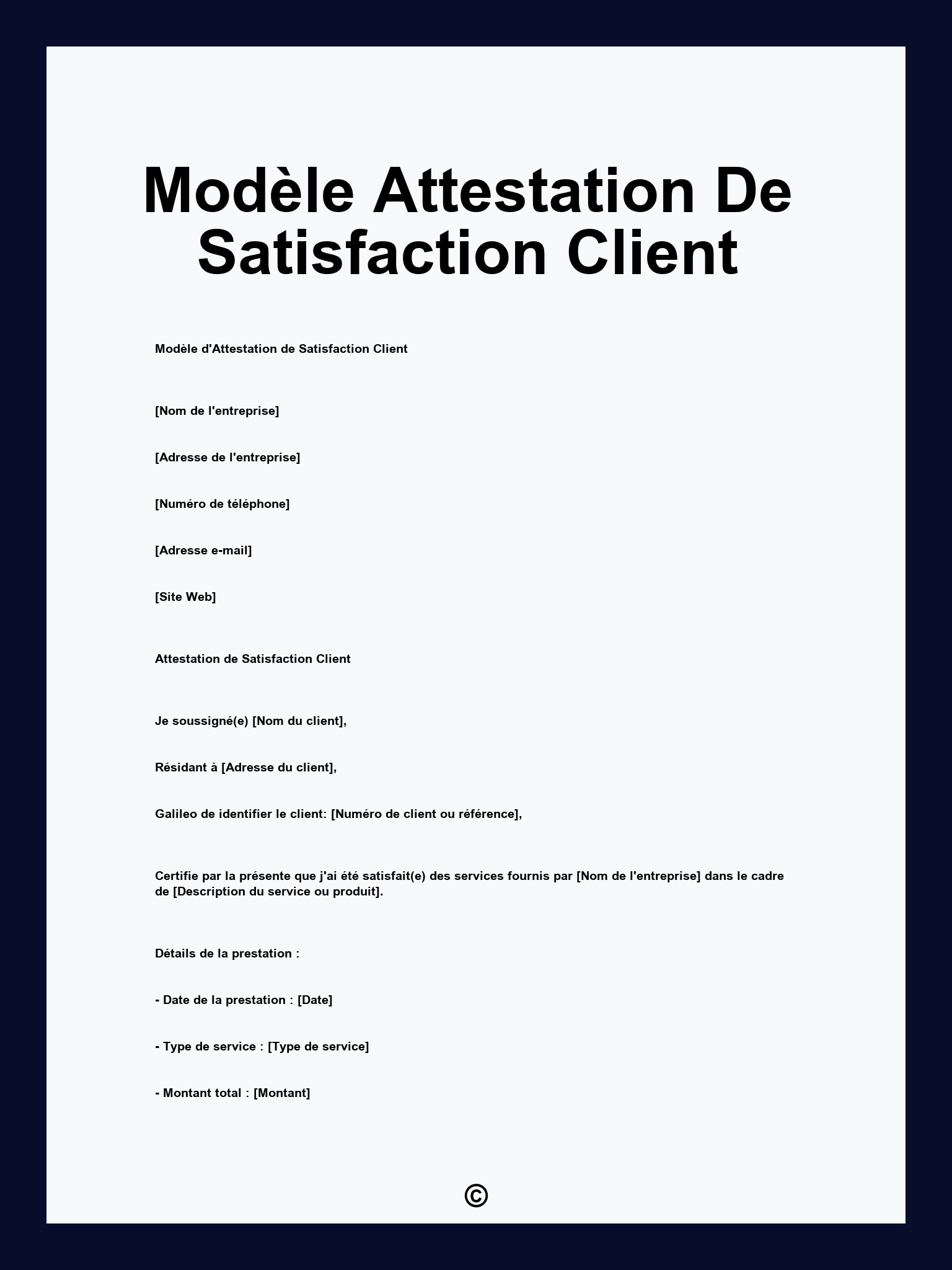 Modèle Attestation De Satisfaction Client