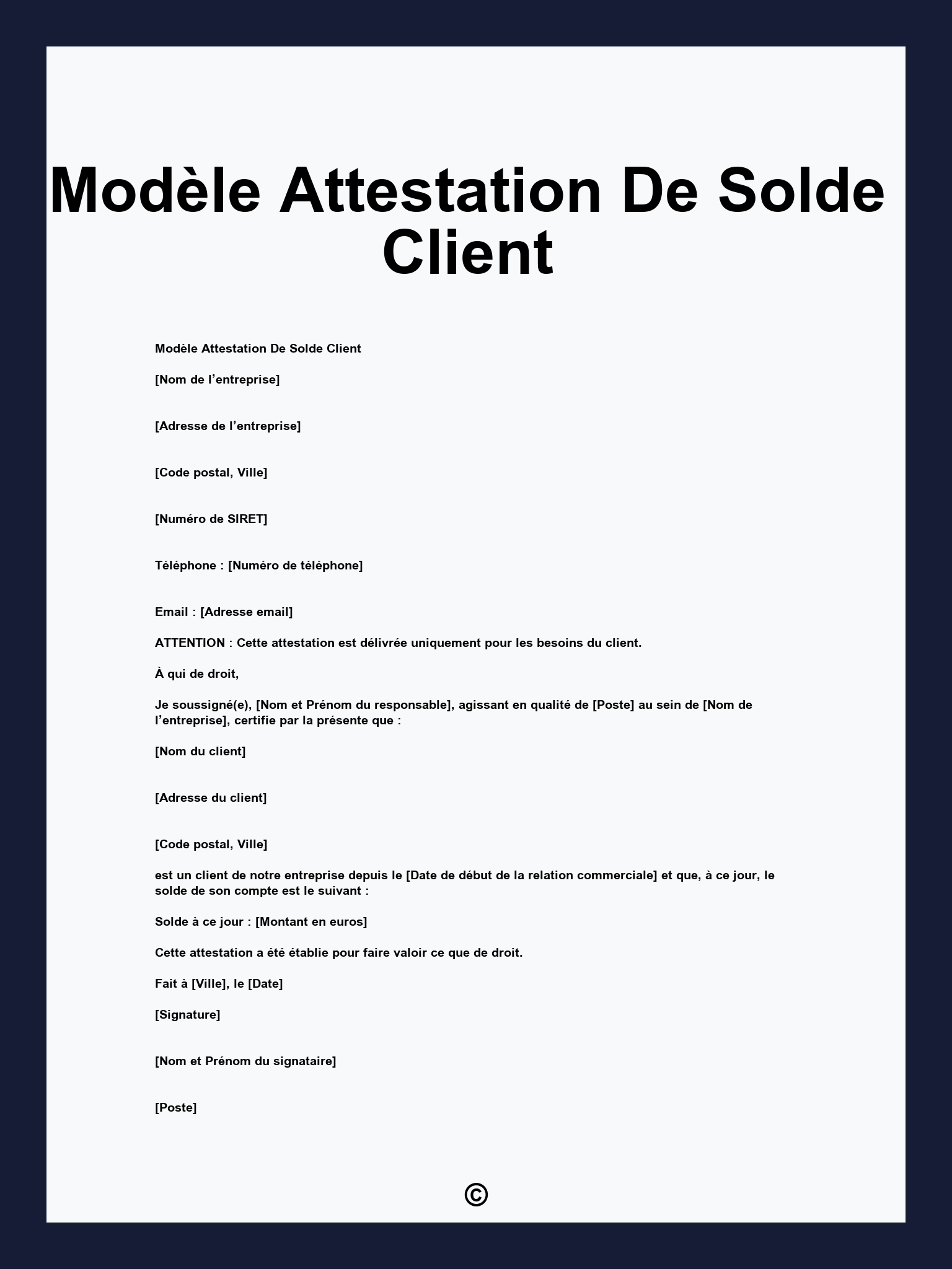 Modèle Attestation De Solde Client