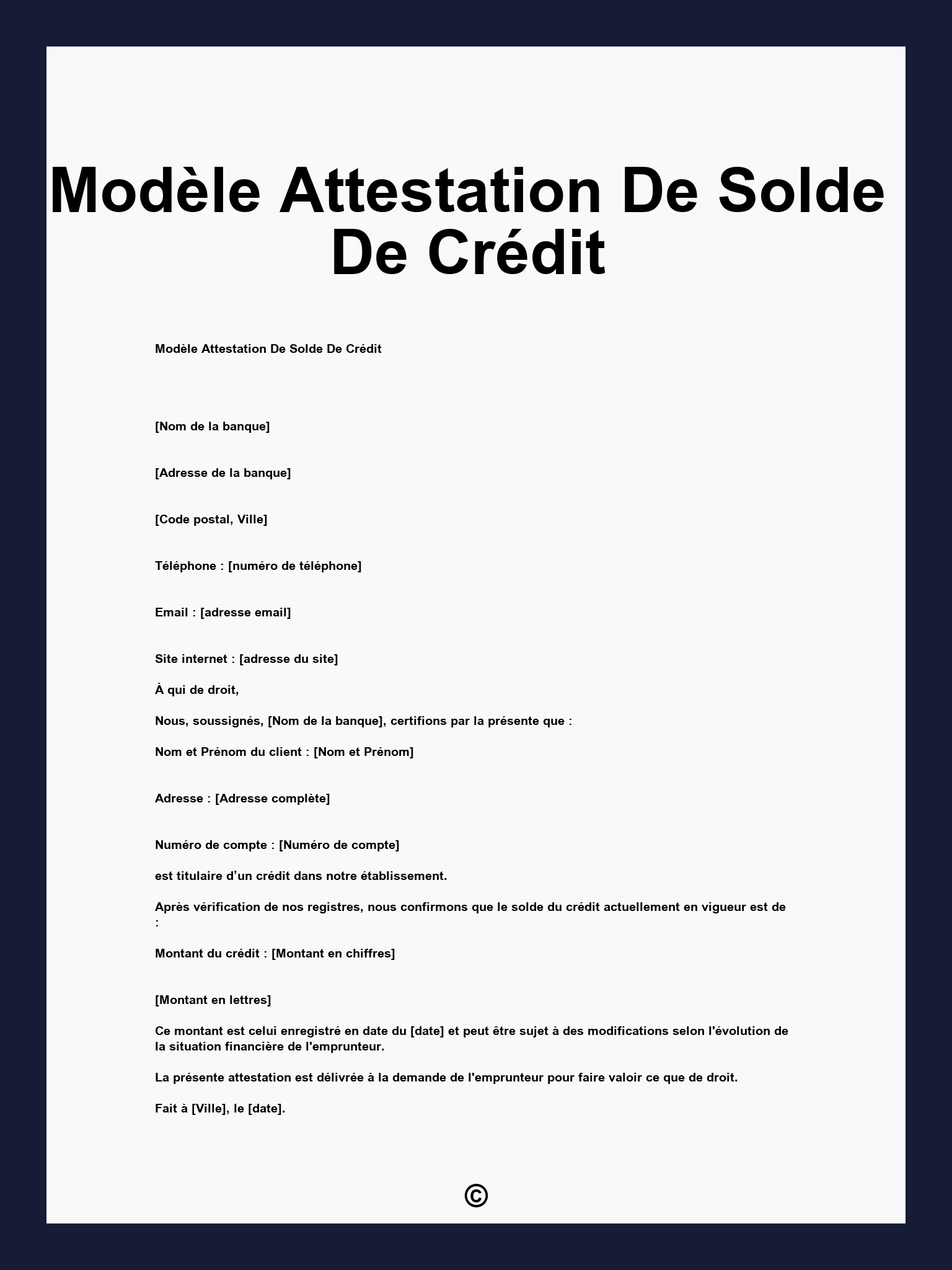 Modèle Attestation De Solde De Crédit