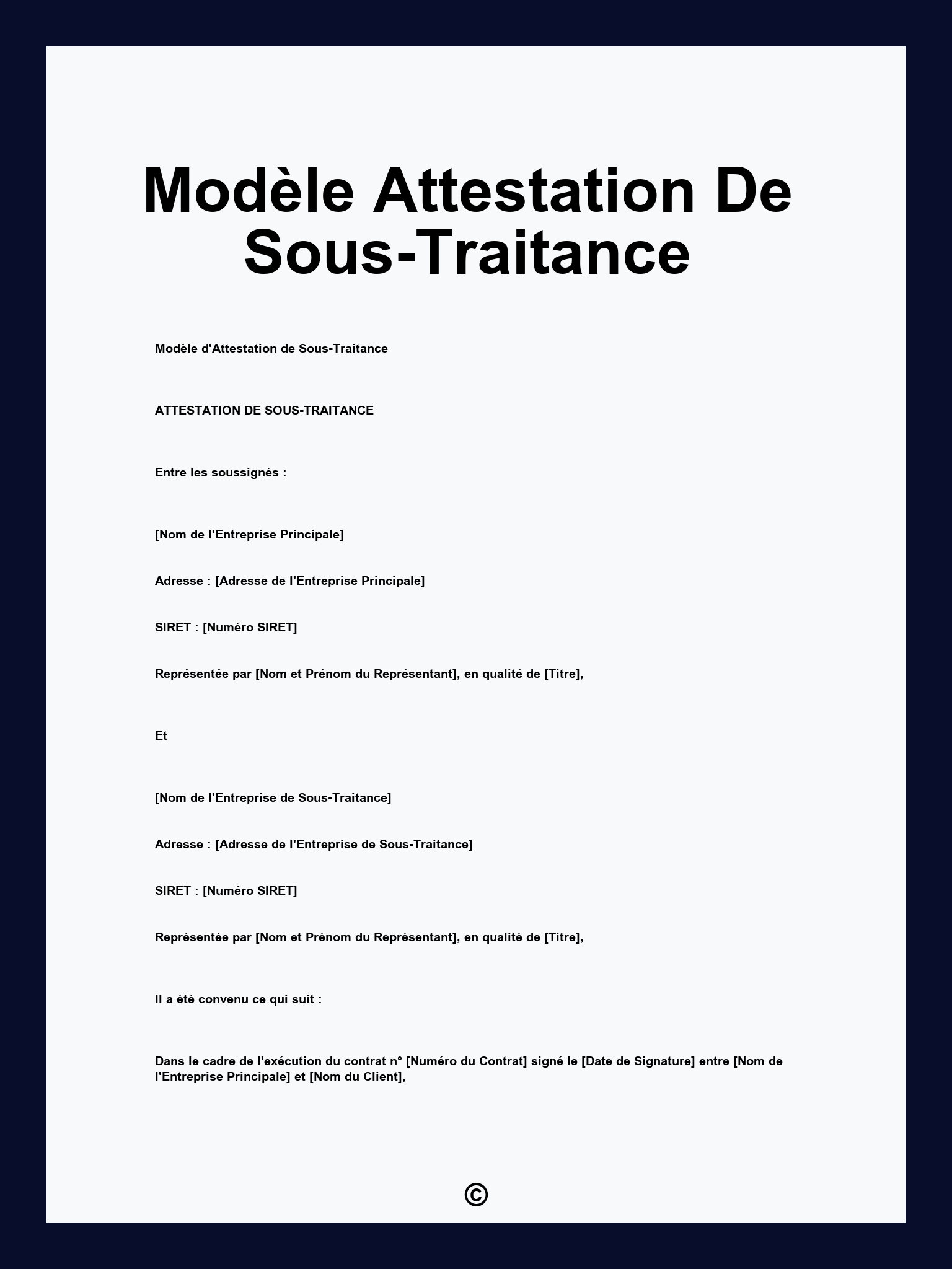 Modèle Attestation De Sous-Traitance