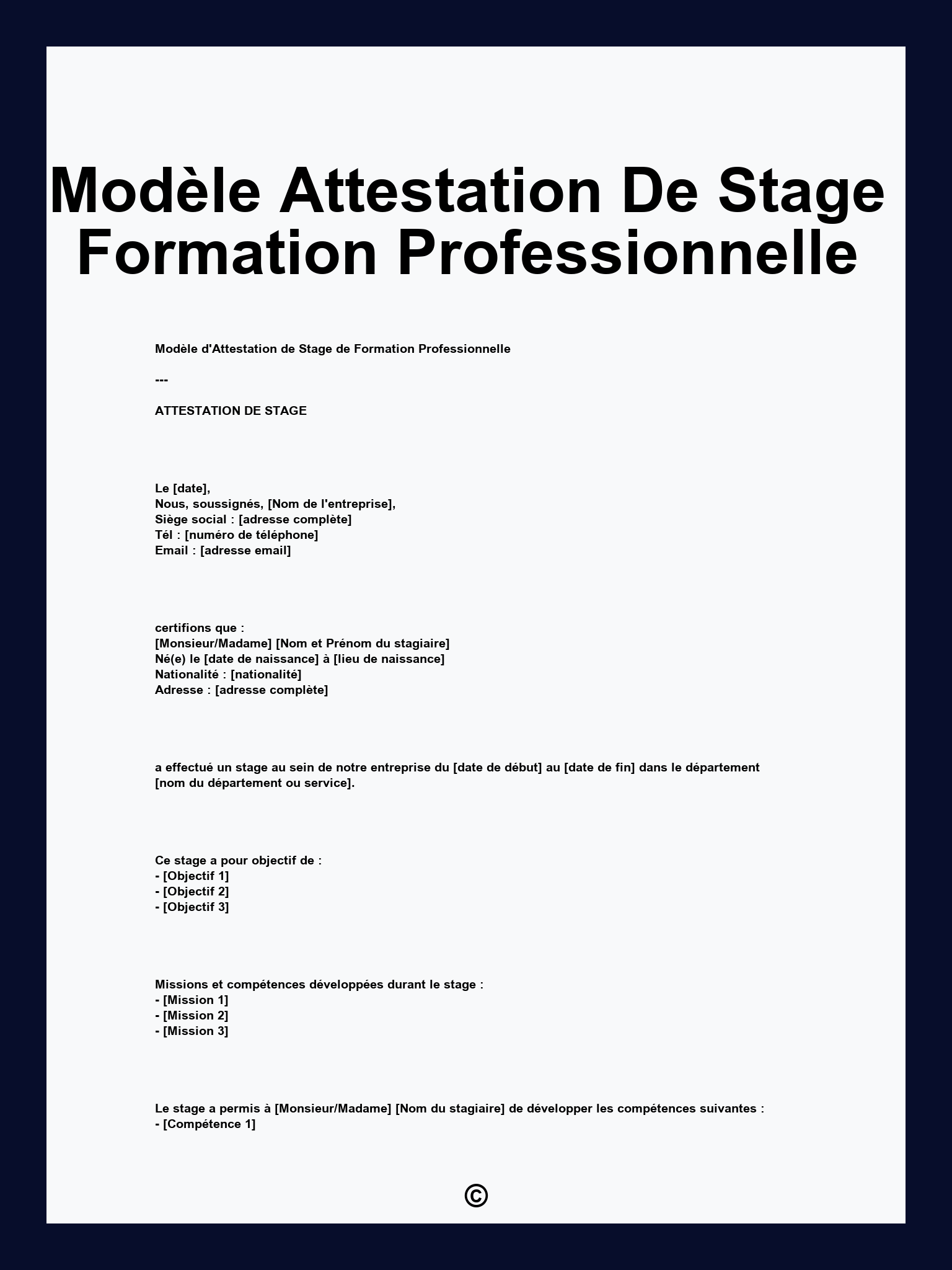 Modèle Attestation De Stage Formation Professionnelle