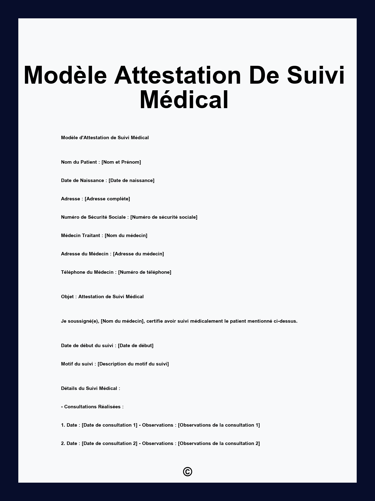Modèle Attestation De Suivi Médical