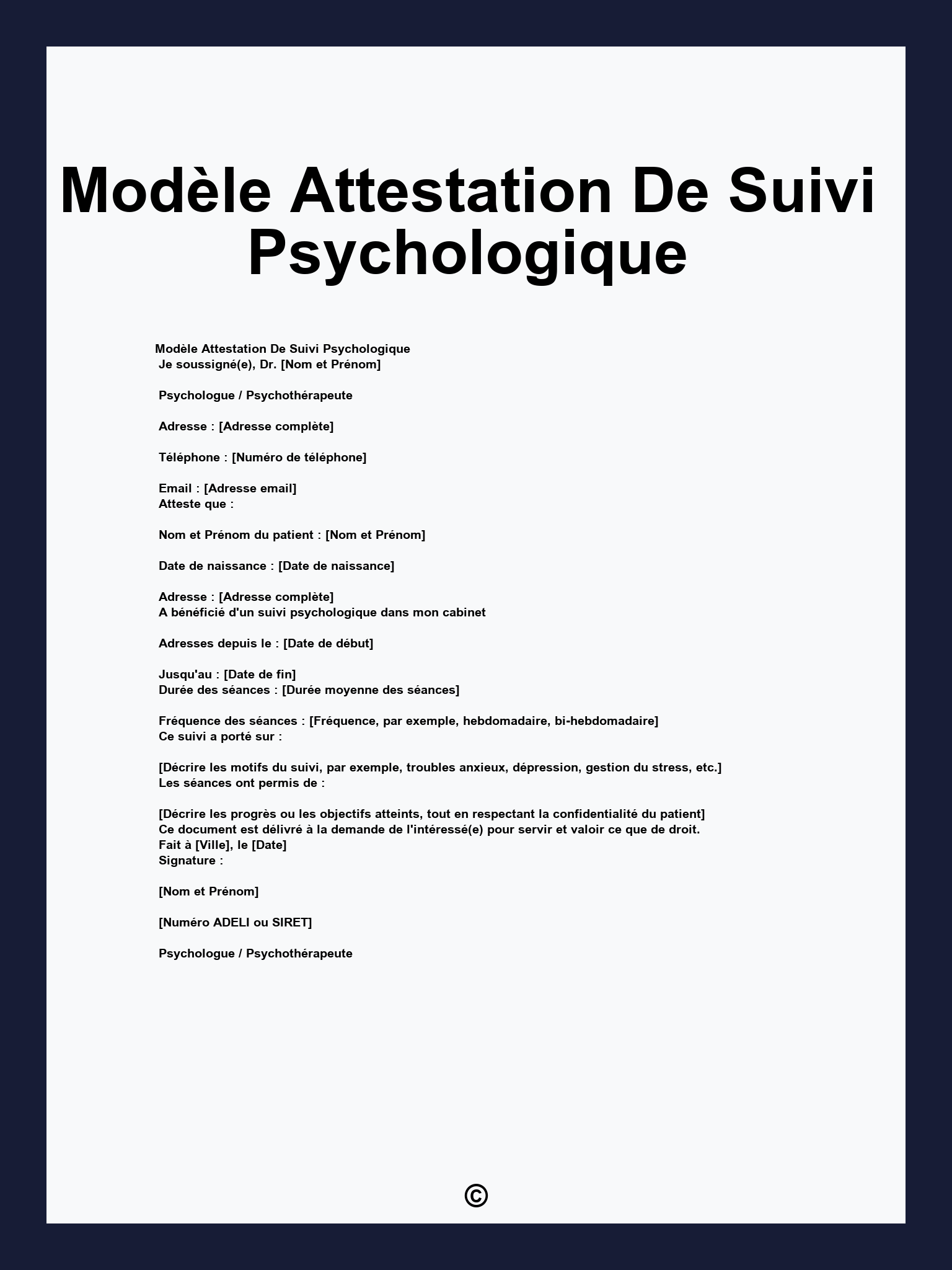 Modèle Attestation De Suivi Psychologique