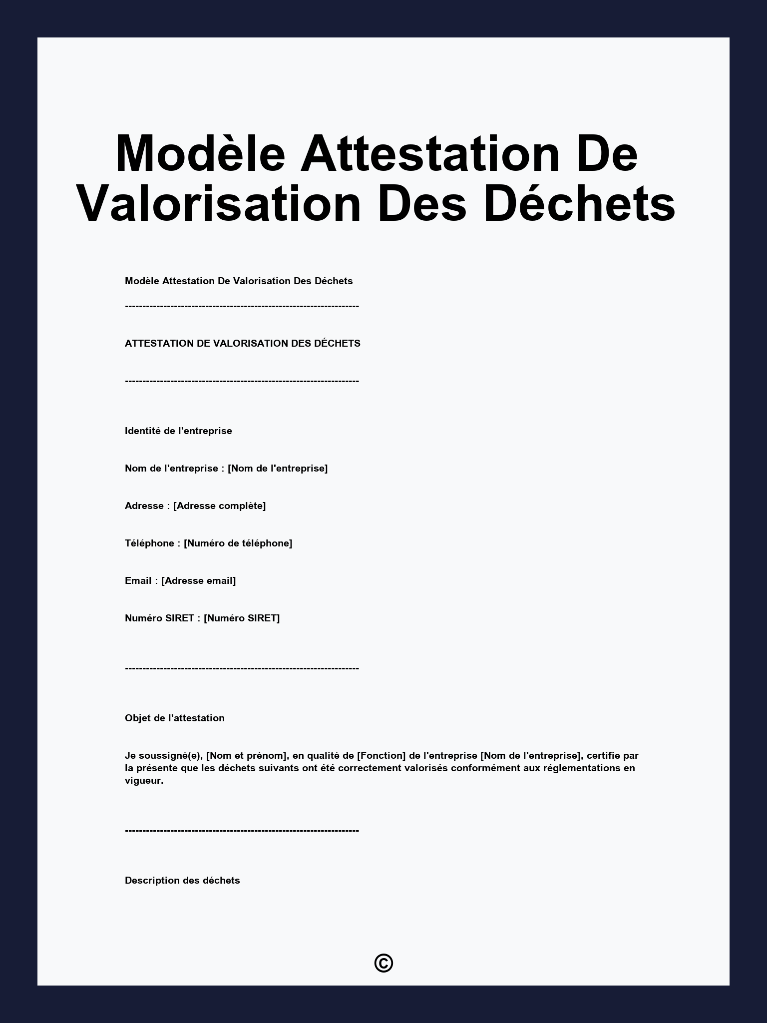 Modèle Attestation De Valorisation Des Déchets