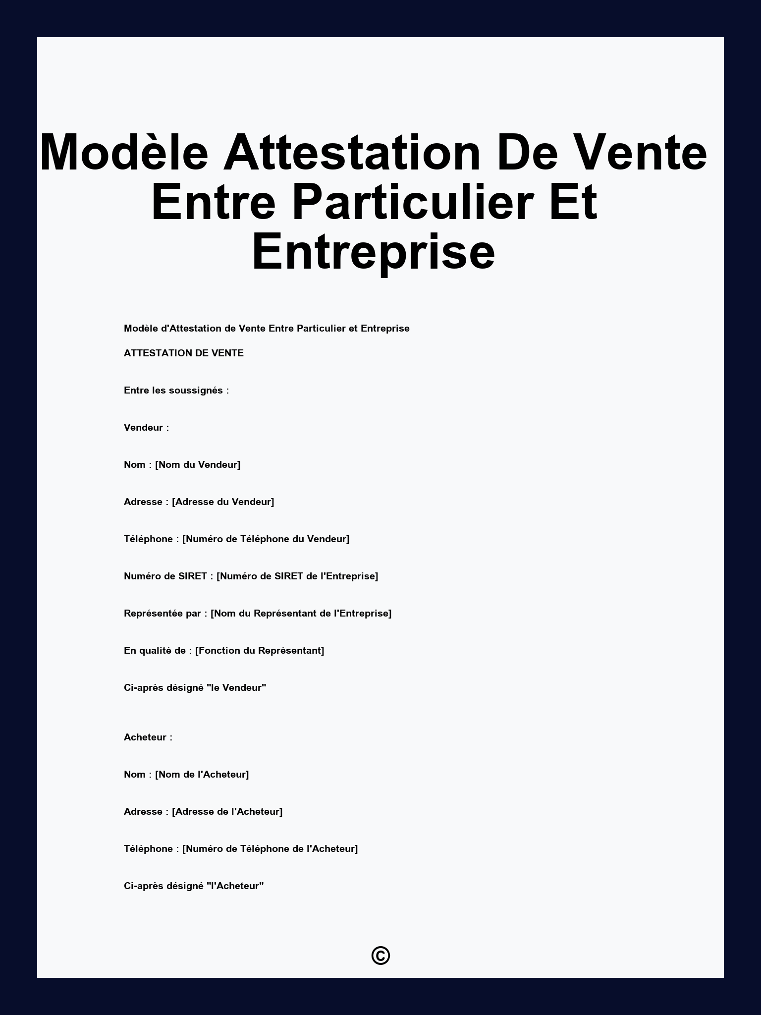 Modèle Attestation De Vente Entre Particulier Et Entreprise