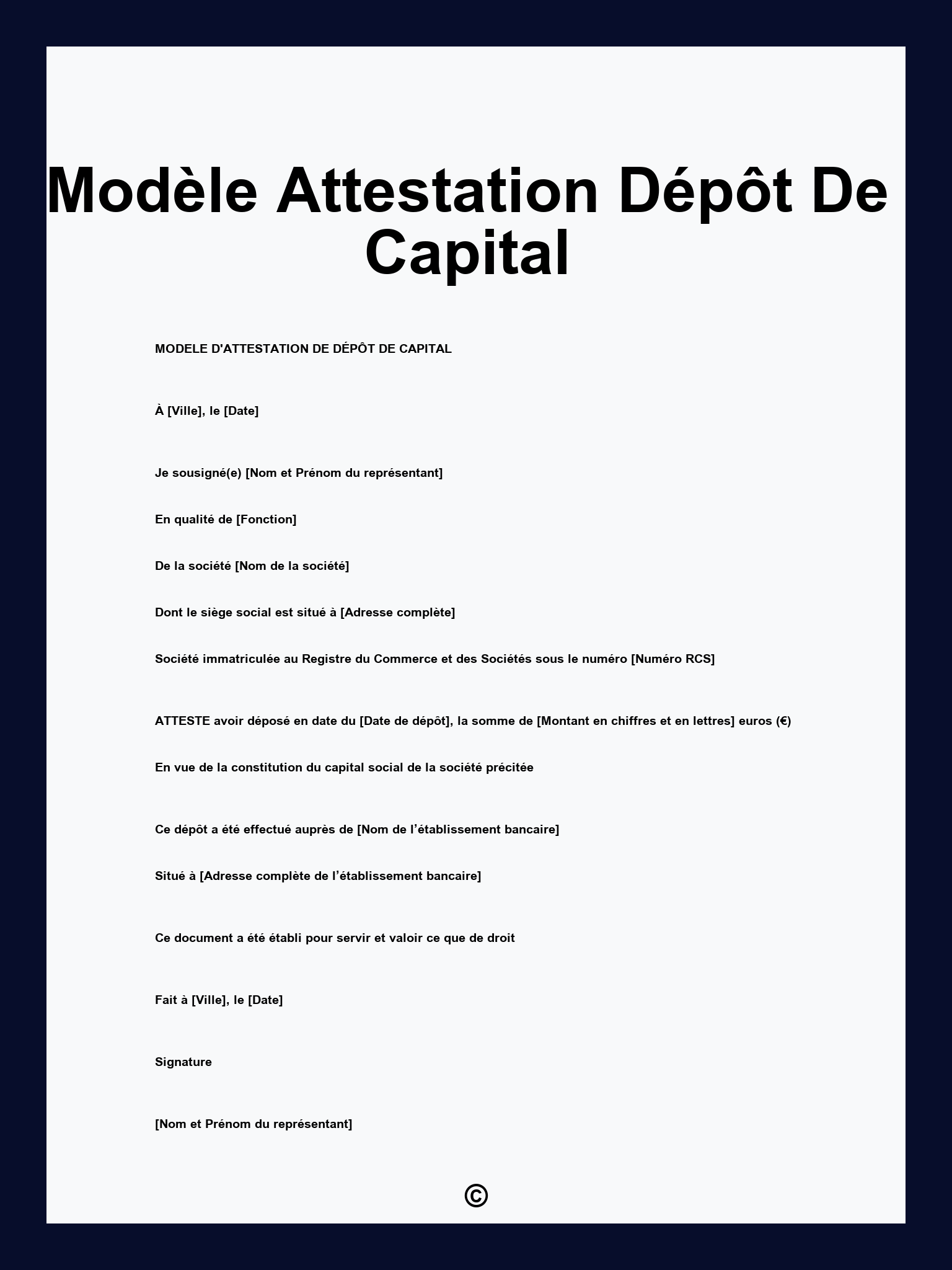 Modèle Attestation Dépôt De Capital