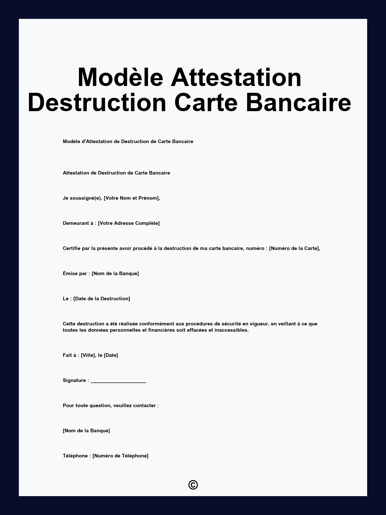 Modèle Attestation Destruction Carte Bancaire