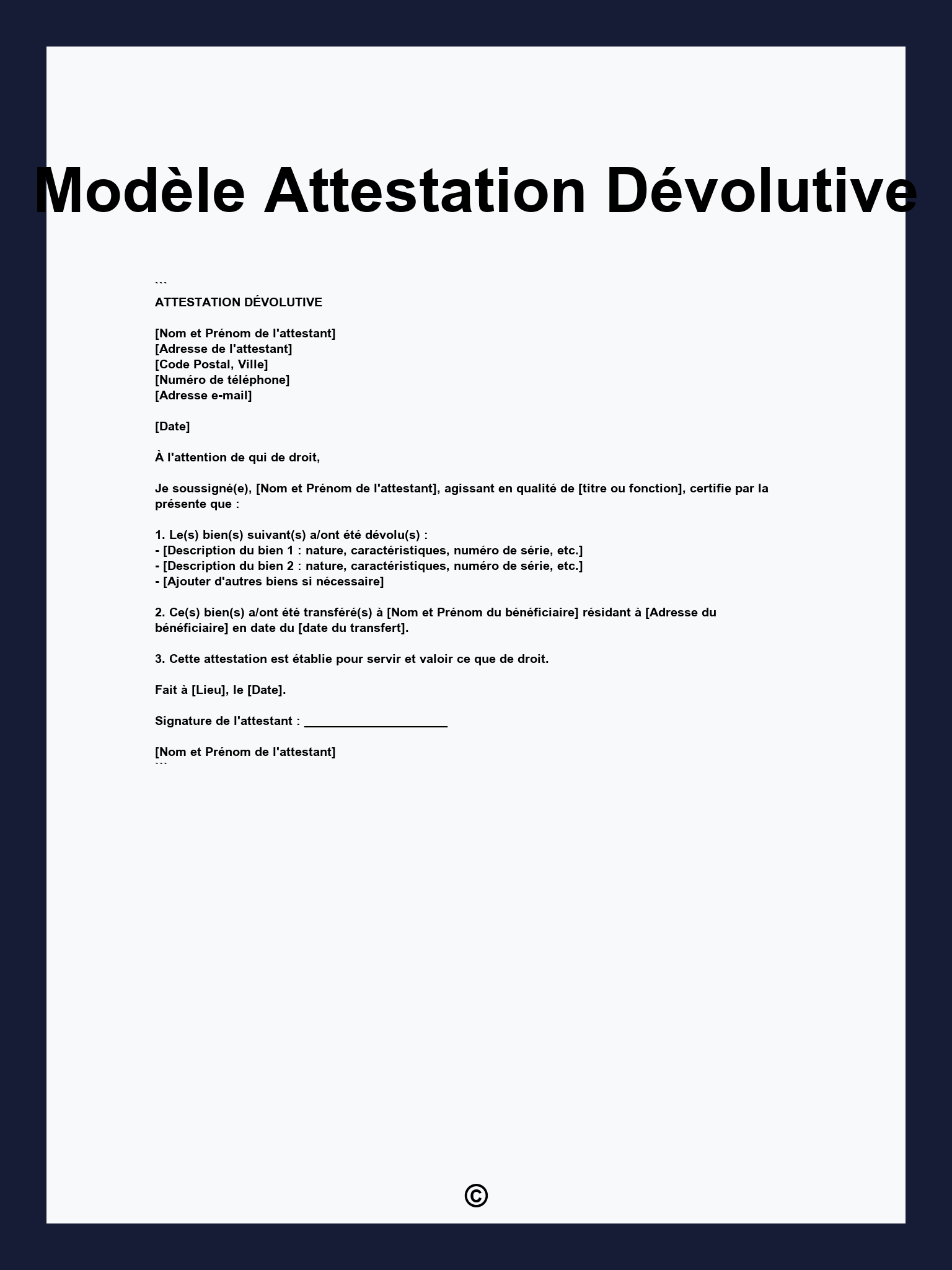 Modèle Attestation Dévolutive
