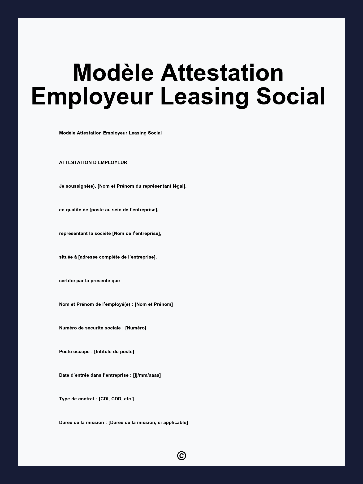 Modèle Attestation Employeur Leasing Social