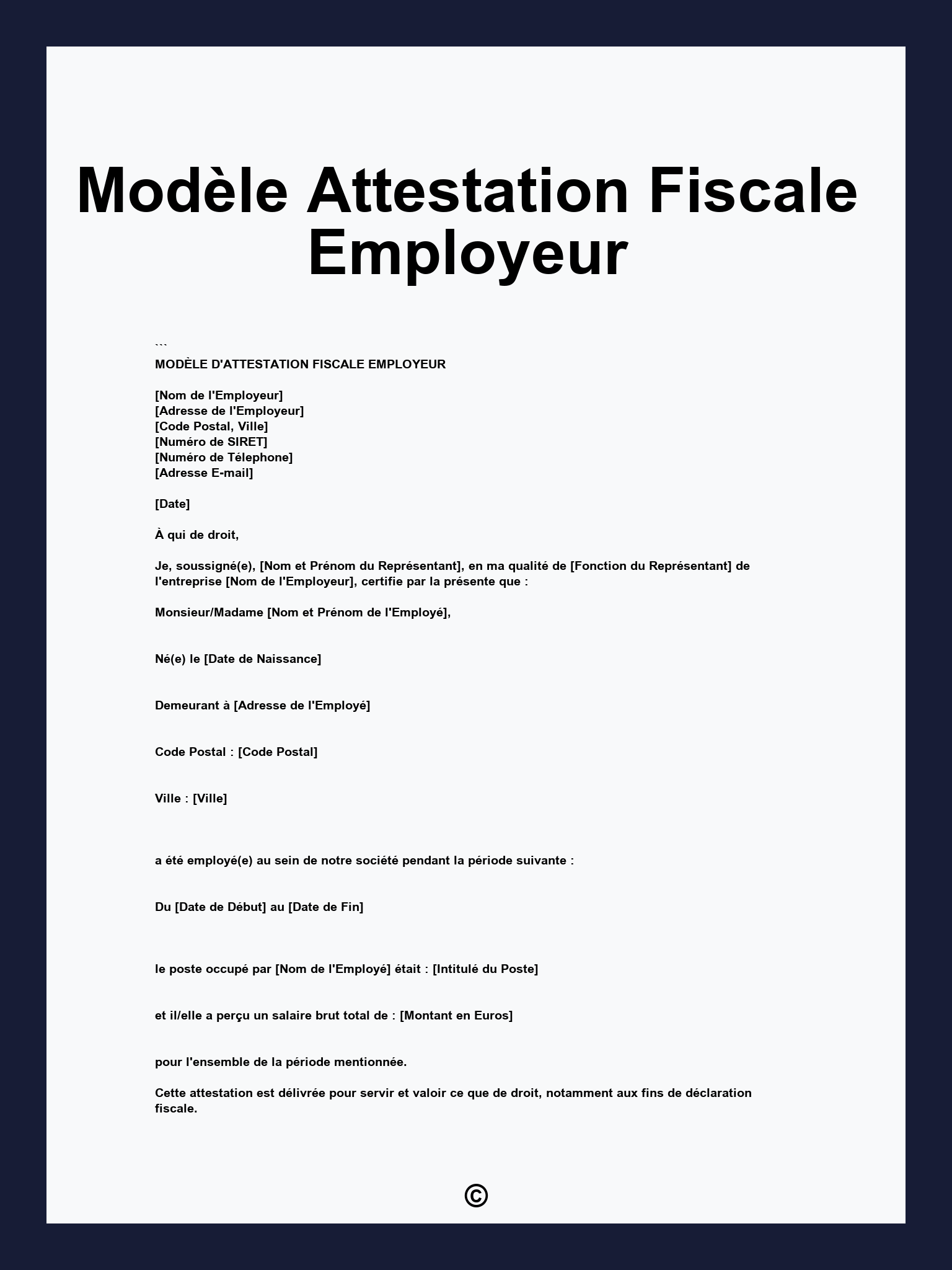 Modèle Attestation Fiscale Employeur