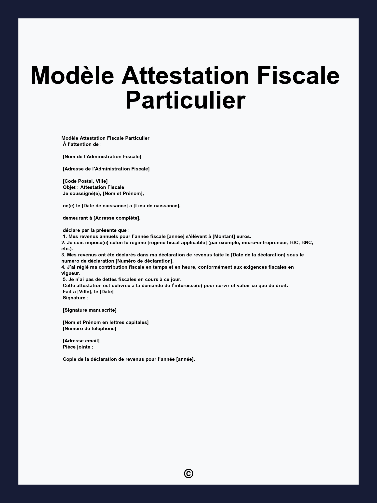 Modèle Attestation Fiscale Particulier