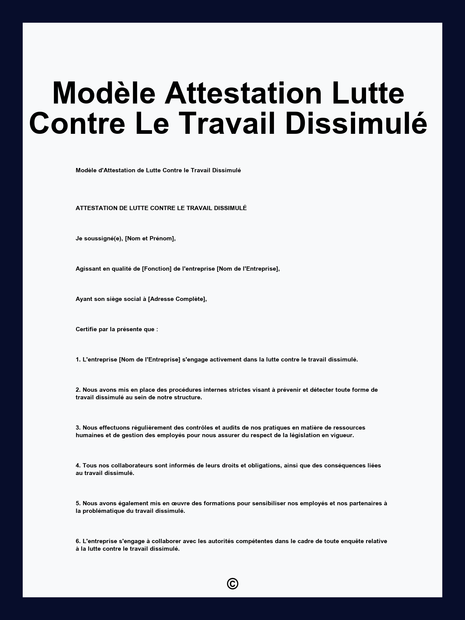 Modèle Attestation Lutte Contre Le Travail Dissimulé