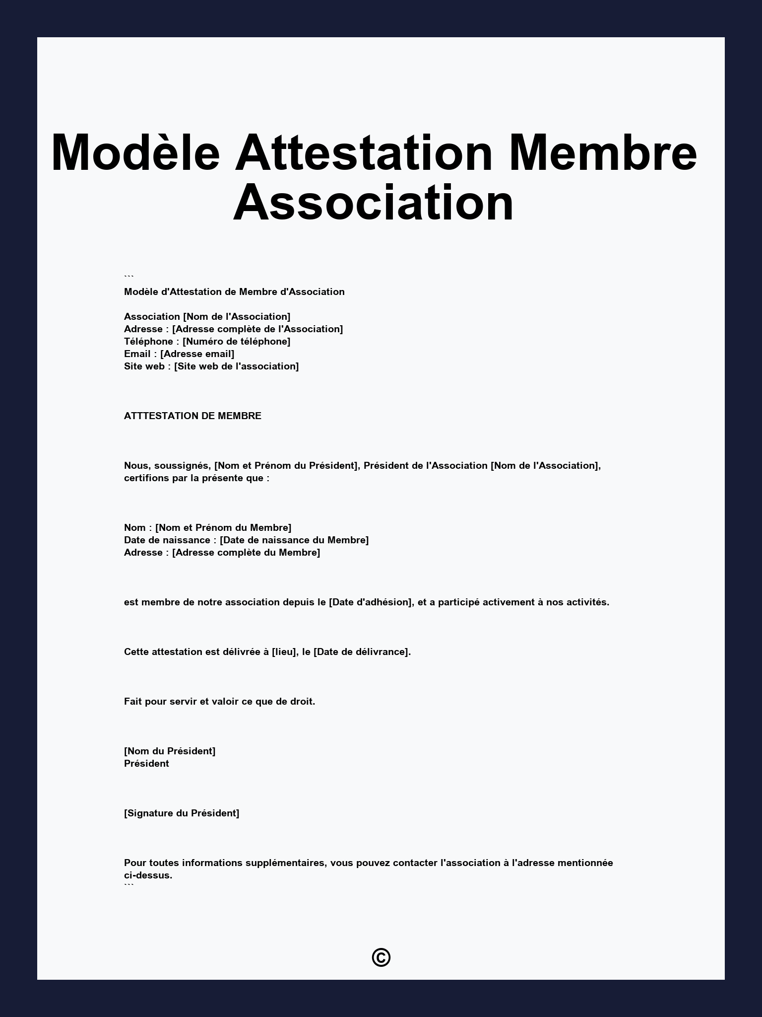 Modèle Attestation Membre Association