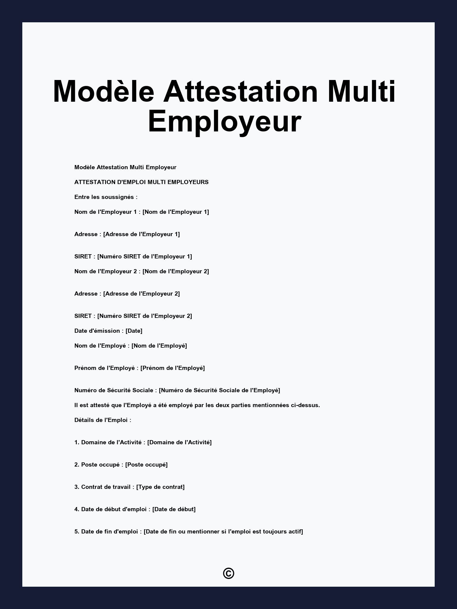 Modèle Attestation Multi Employeur