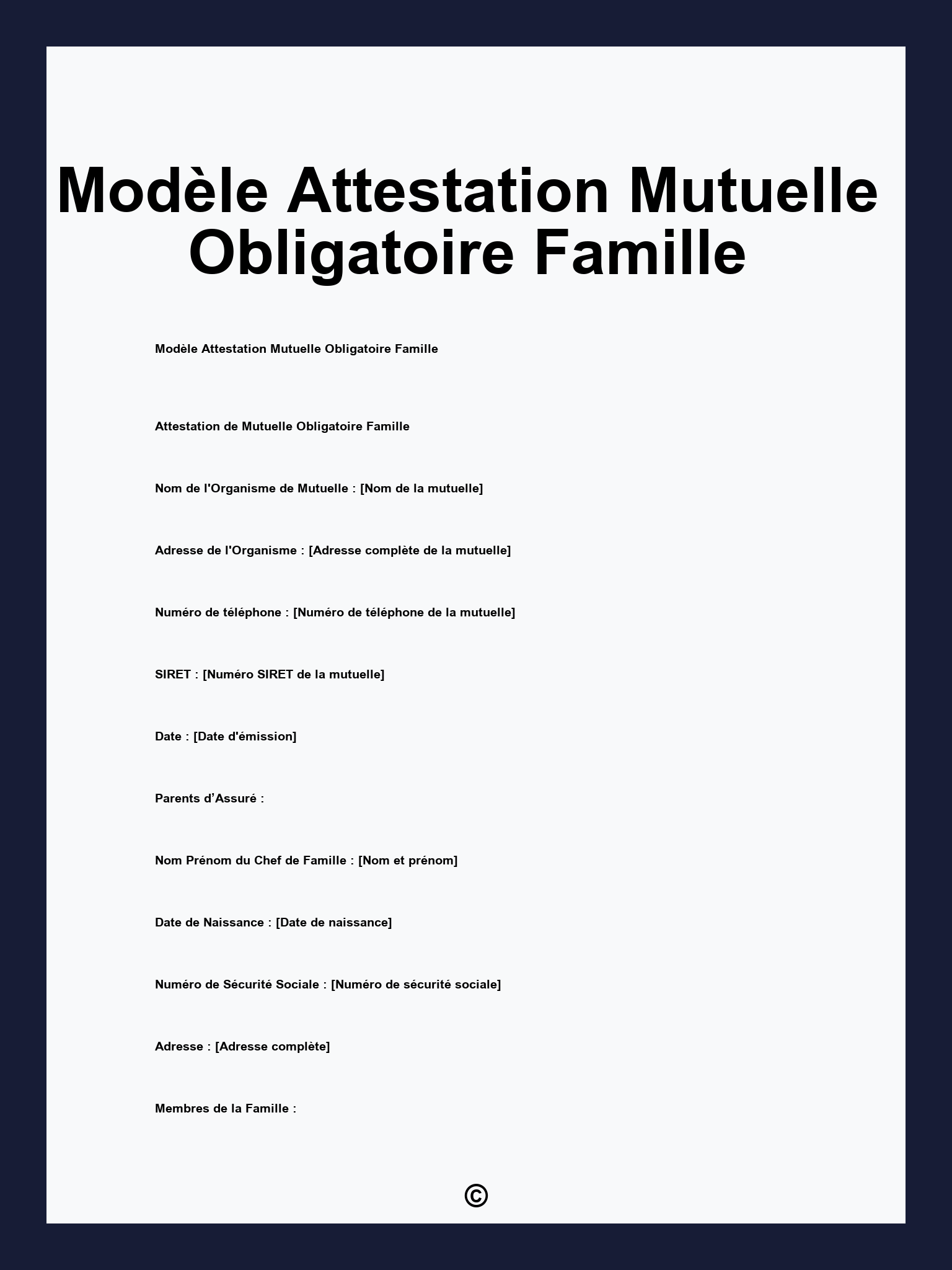 Modèle Attestation Mutuelle Obligatoire Famille