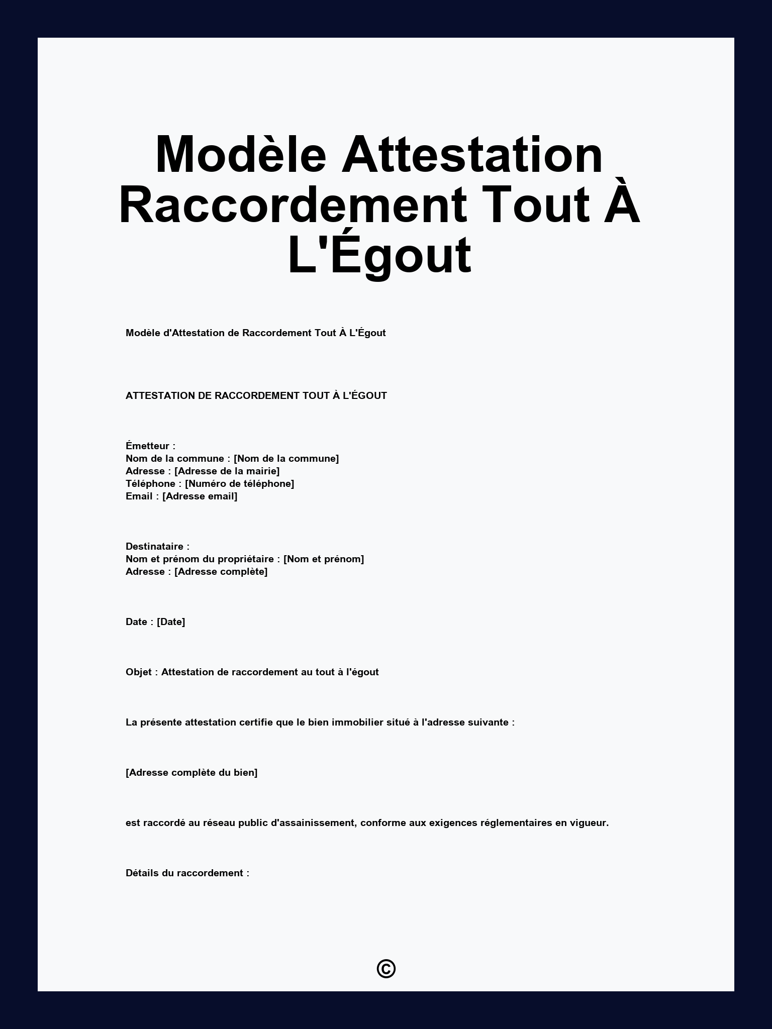 Modèle Attestation Raccordement Tout À L'Égout