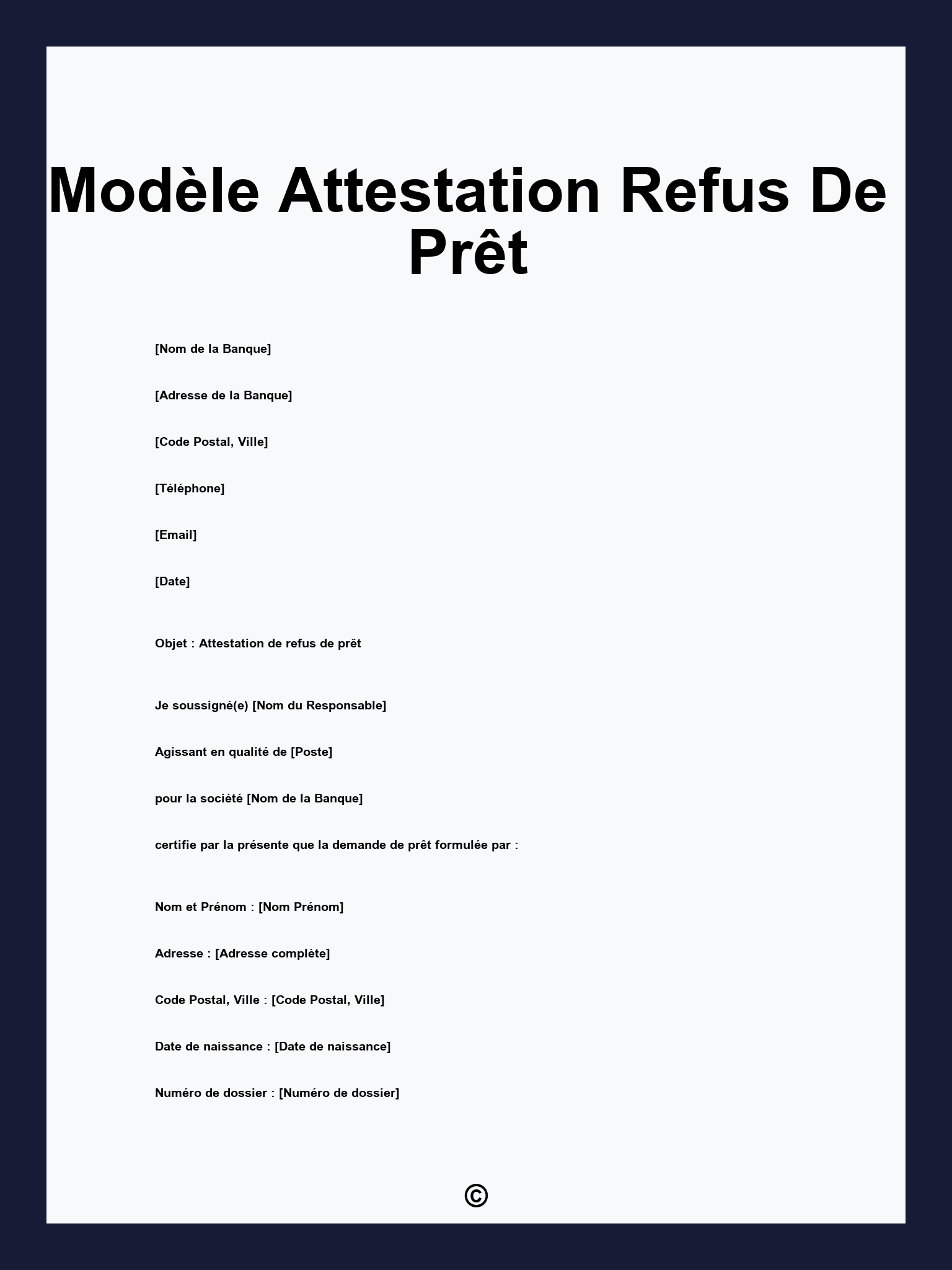 Modèle Attestation Refus De Prêt