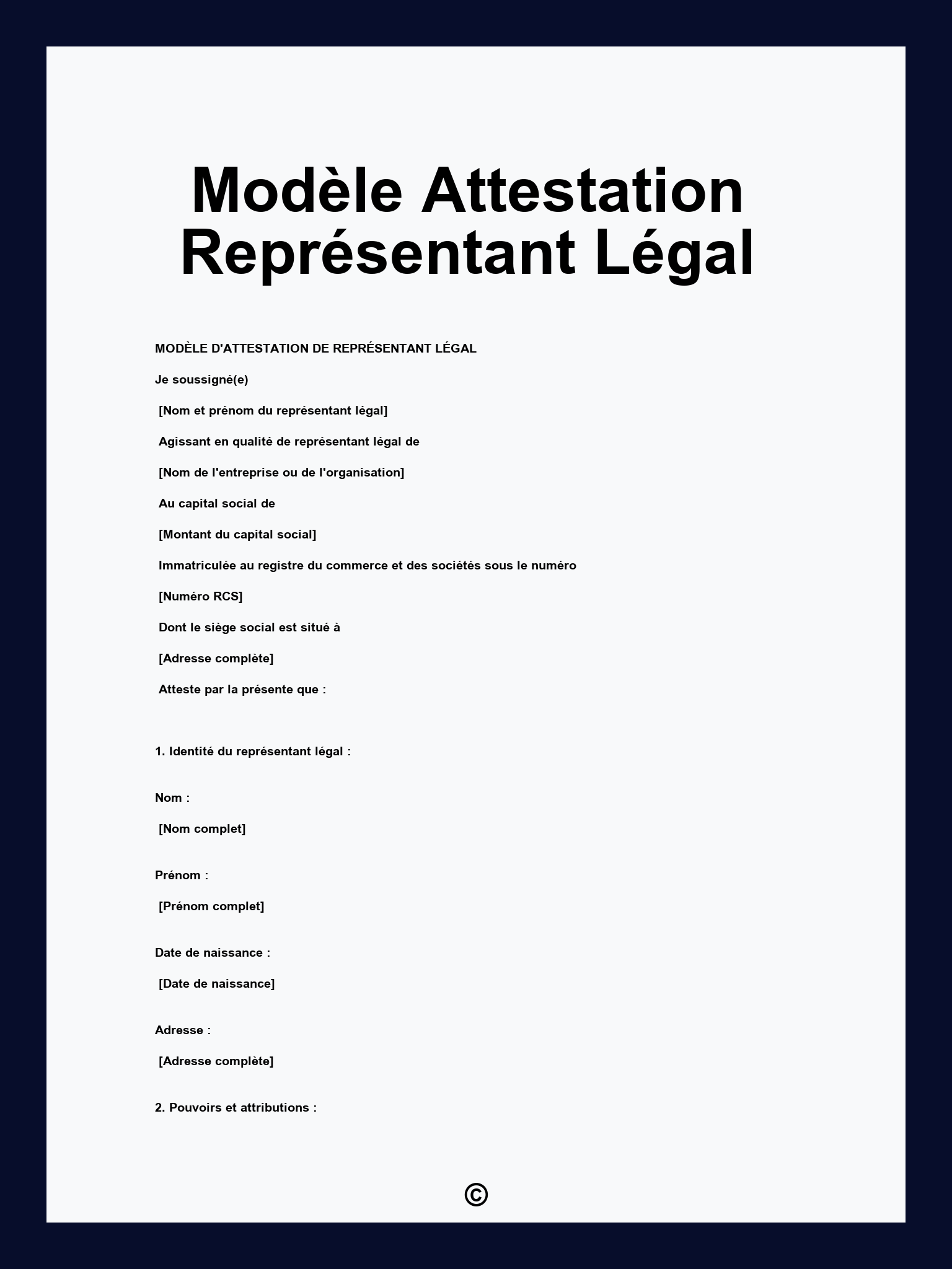 Modèle Attestation Représentant Légal